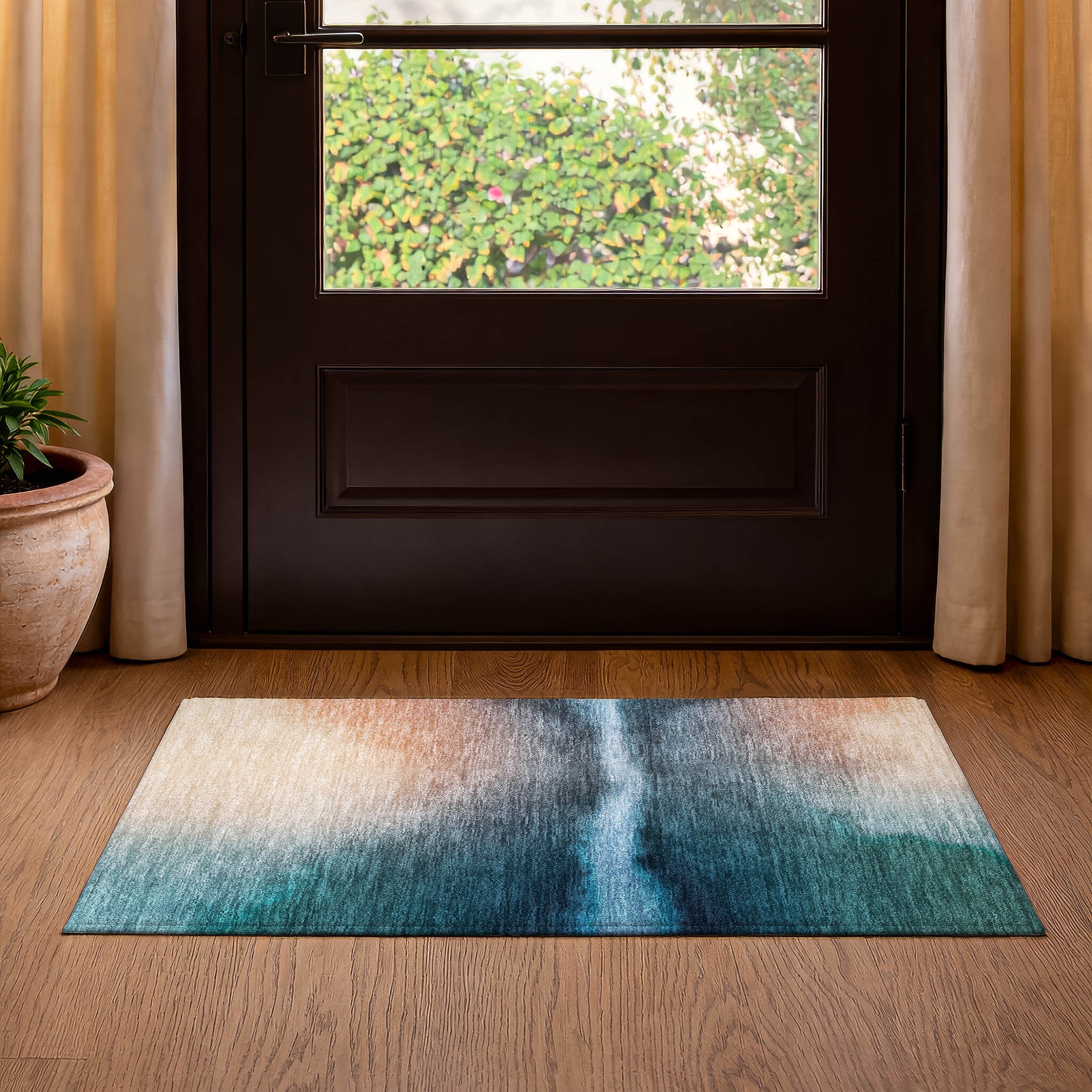 Bangkok Machine Washable Transitional Teal Rug 1'8" x 2'6" #shape_Rectangle