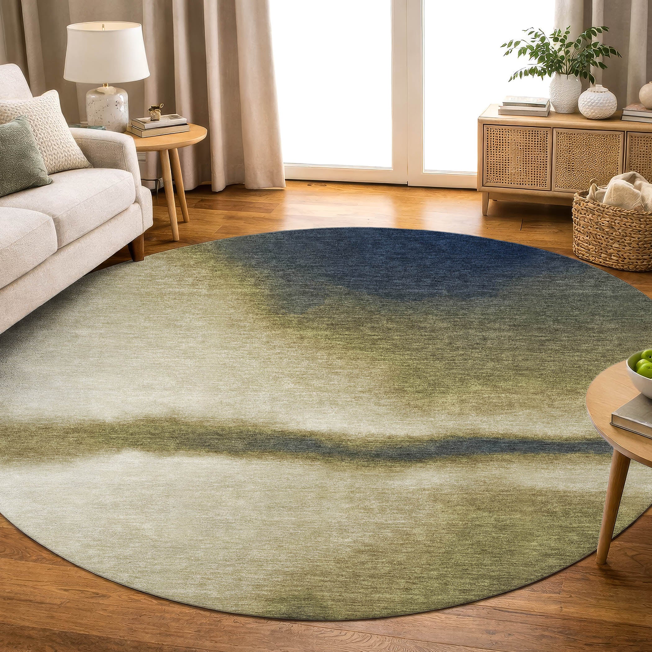 Bangkok Machine Washable Transitional Wheat Gold Rug 8' x 8' #shape_Round