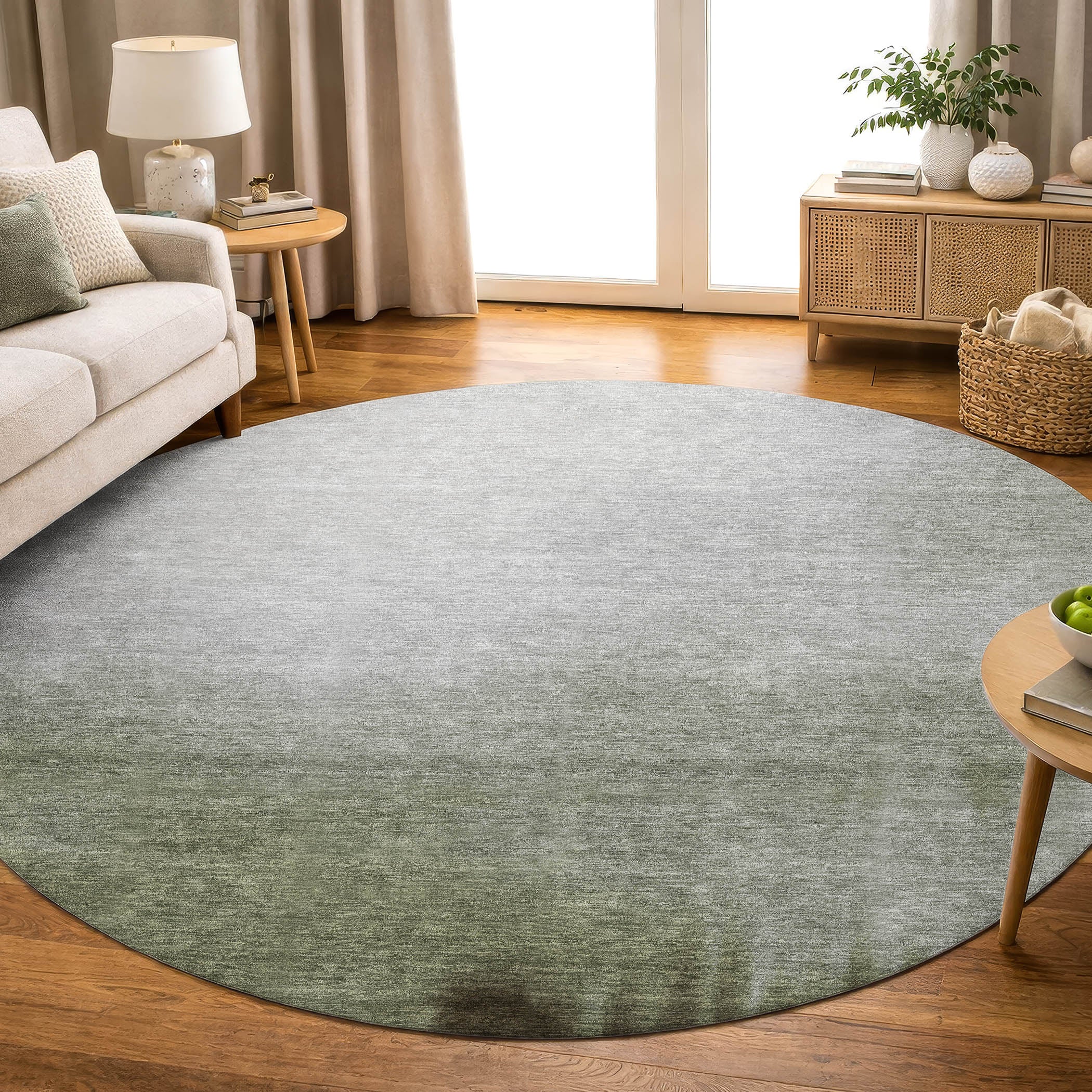 Antigua Machine Washable Transitional Celery Green Rug 8' x 8' #shape_Round