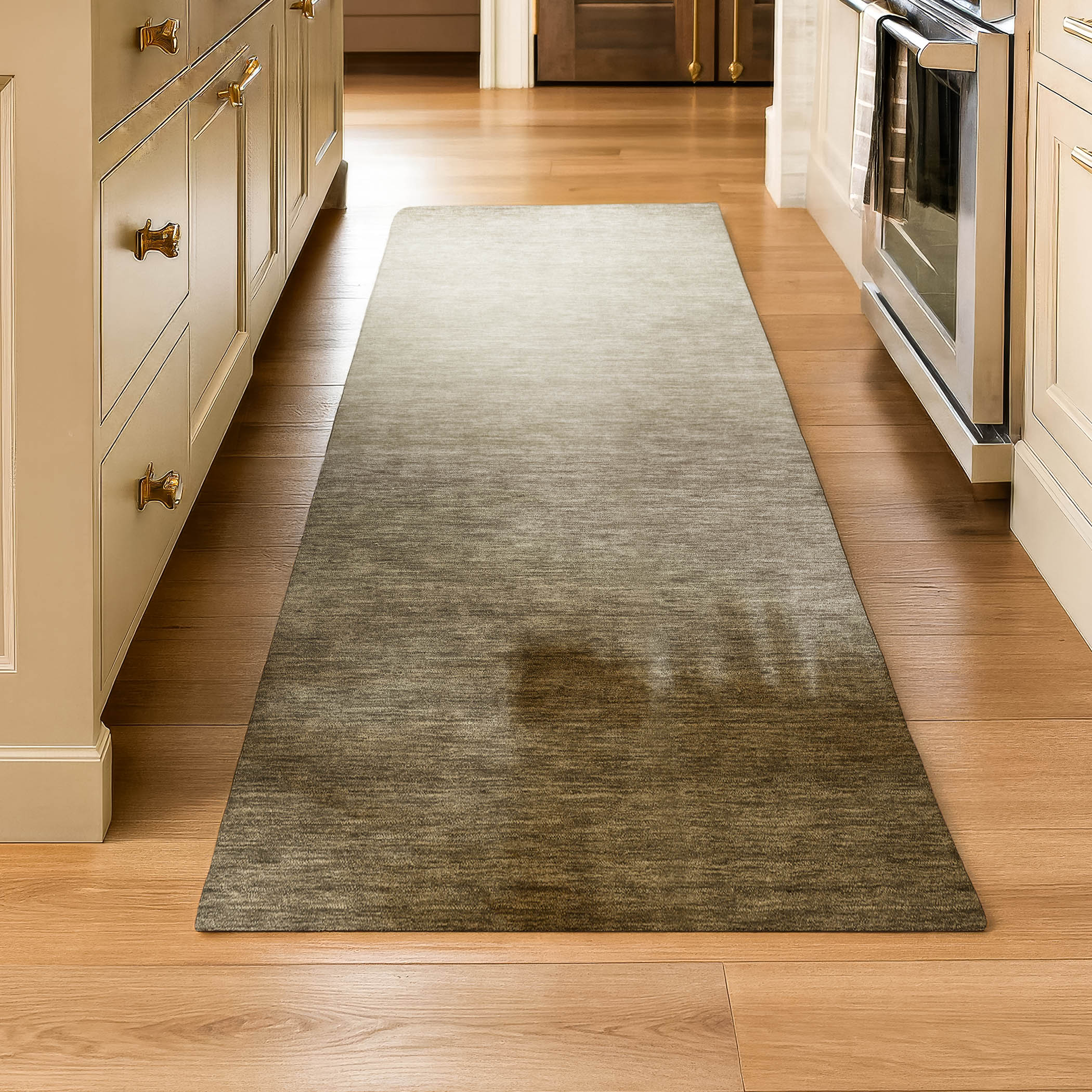Antigua Machine Washable Transitional Khaki Brown Rug 2'3" x 7'6" #shape_Runner