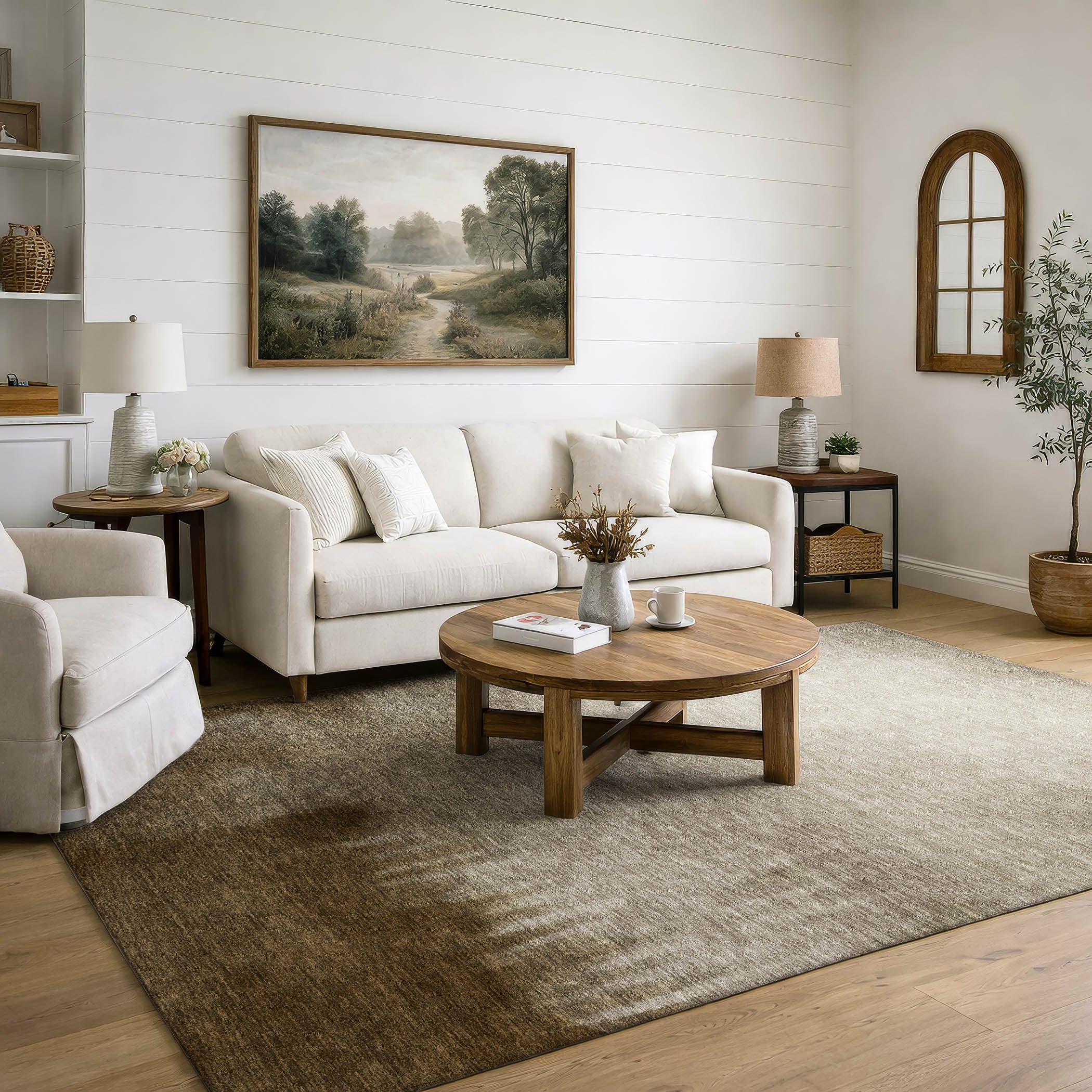 Antigua Machine Washable Transitional Khaki Brown Rug 3' x 5' #shape_Rectangle