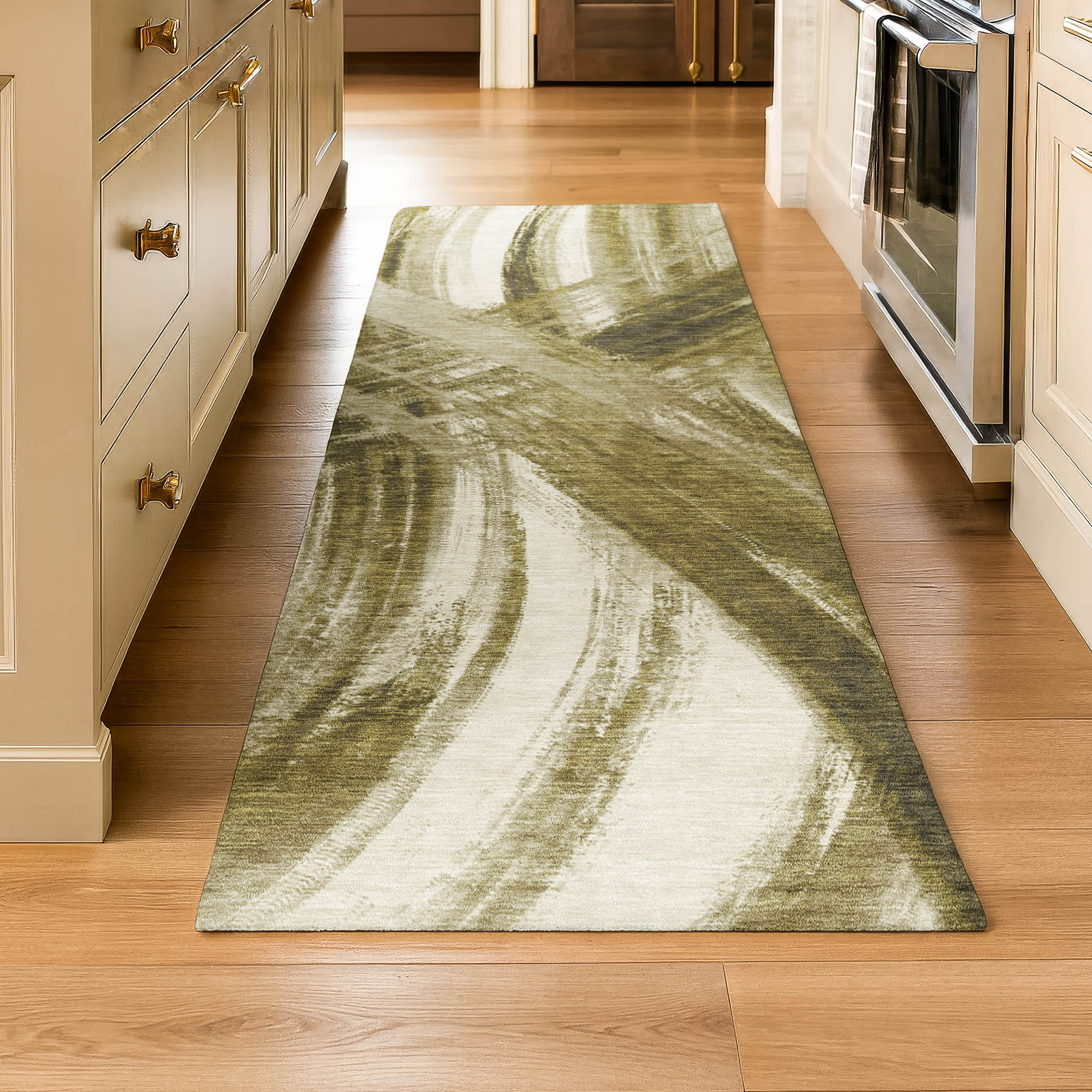 Seville Machine Washable Transitional Khaki Brown Rug 2'3" x 7'6" #shape_Runner