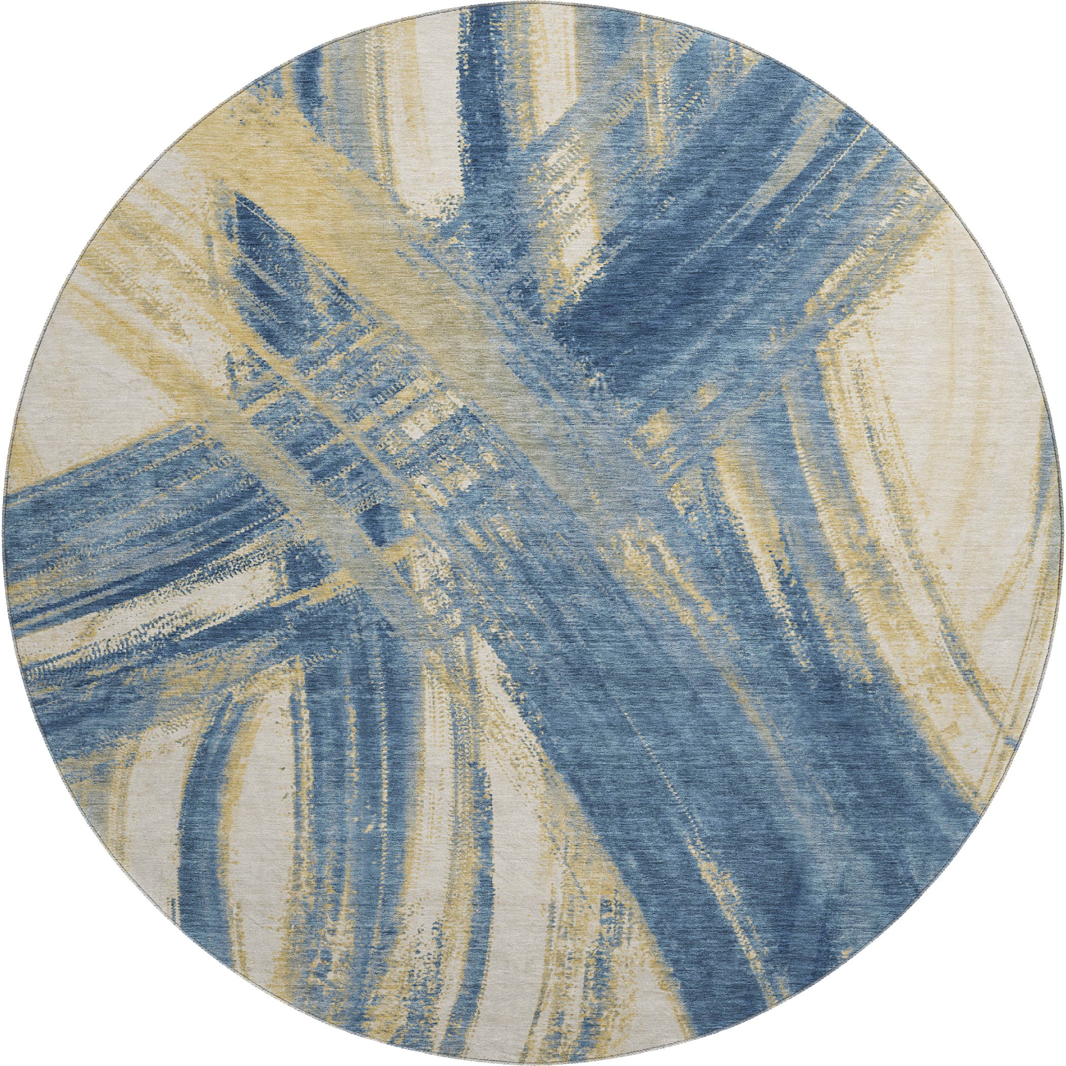 Seville Machine Washable Transitional Navy Blue Rug 8' x 8' #shape_Round