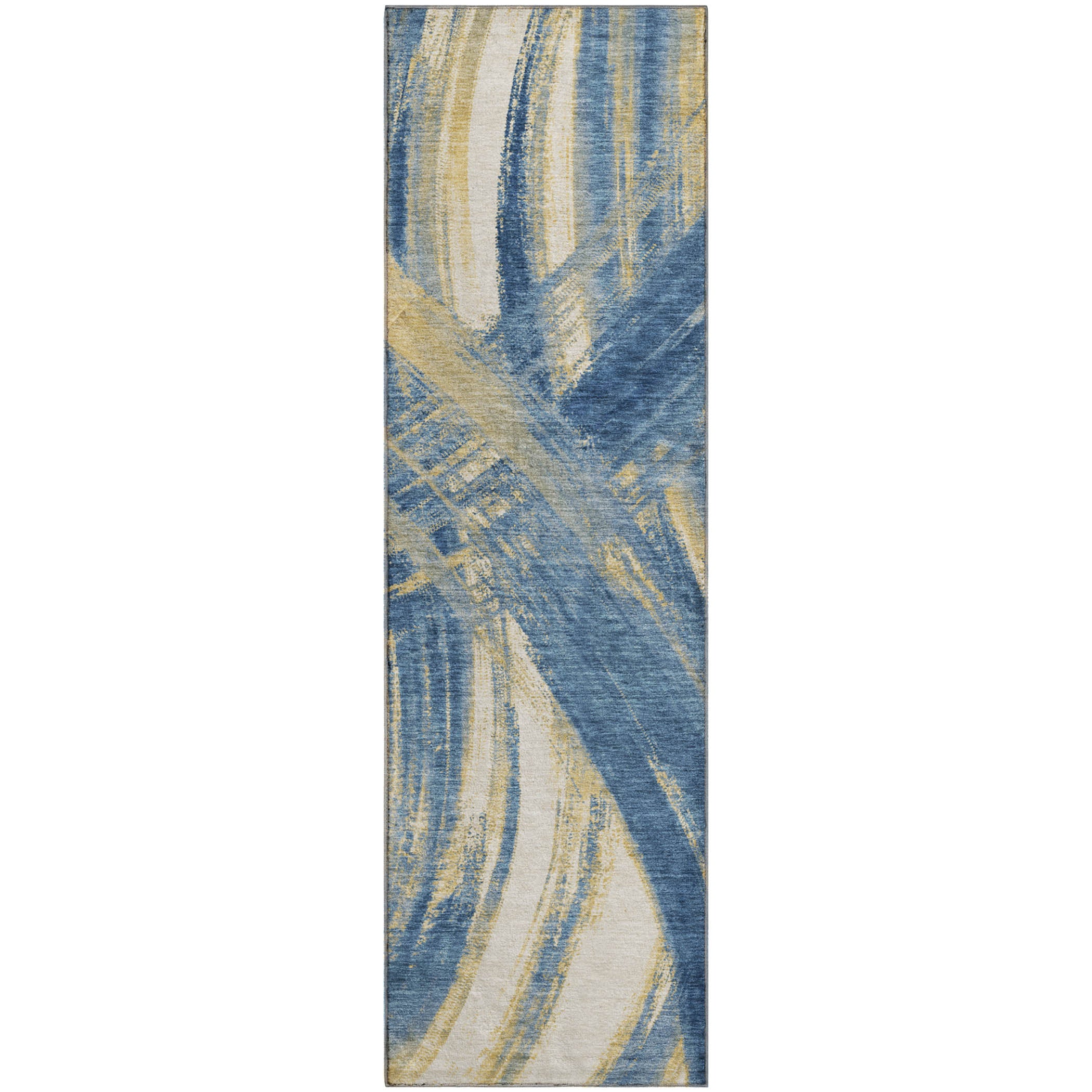 Seville Machine Washable Transitional Navy Blue Rug 2'3" x 7'6" #shape_Runner