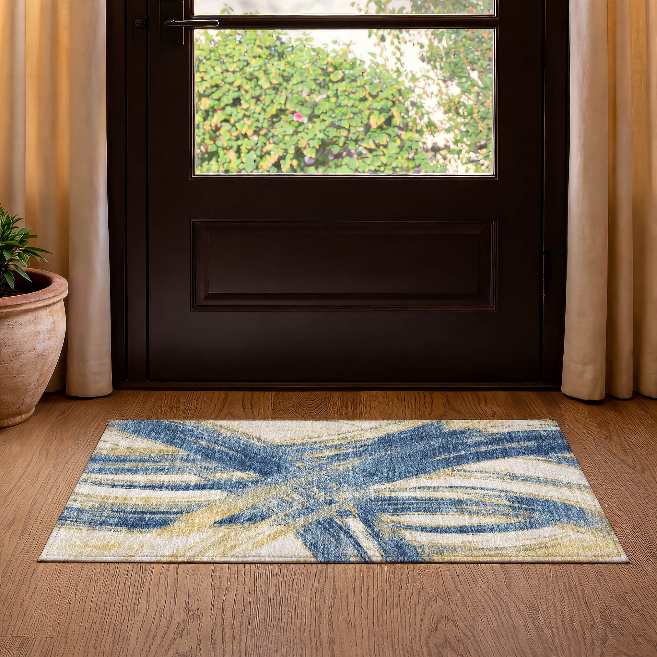 Seville Machine Washable Transitional Navy Blue Rug 1'8" x 2'6" #shape_Rectangle