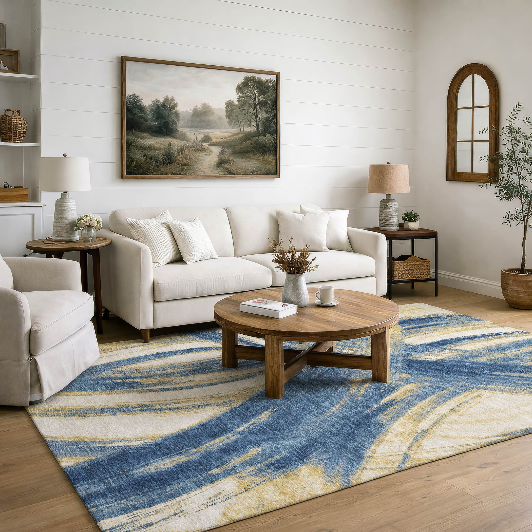 Seville Machine Washable Transitional Navy Blue Rug 3' x 5' #shape_Rectangle