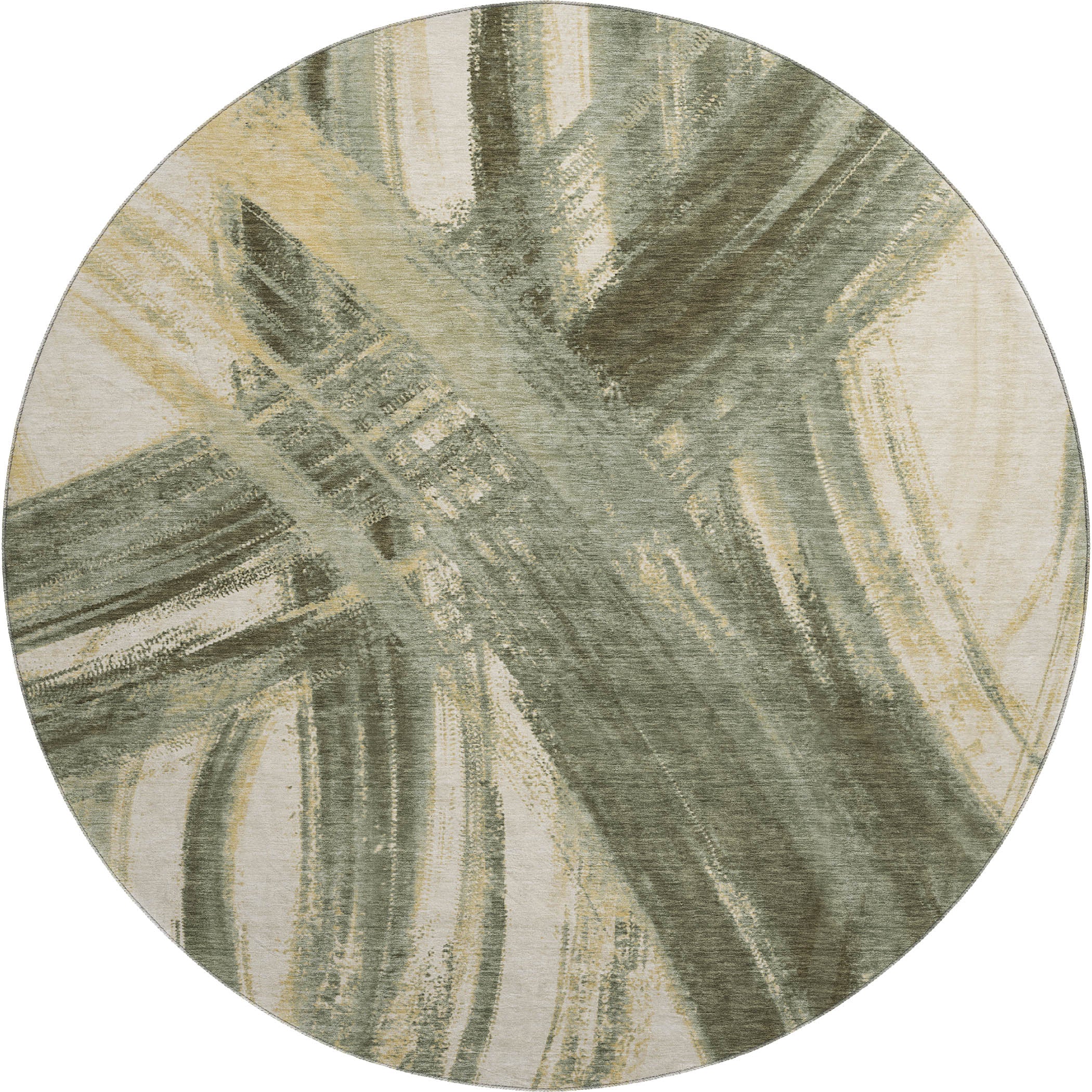 Seville Machine Washable Transitional Olive Green Rug 8' x 8' #shape_Round