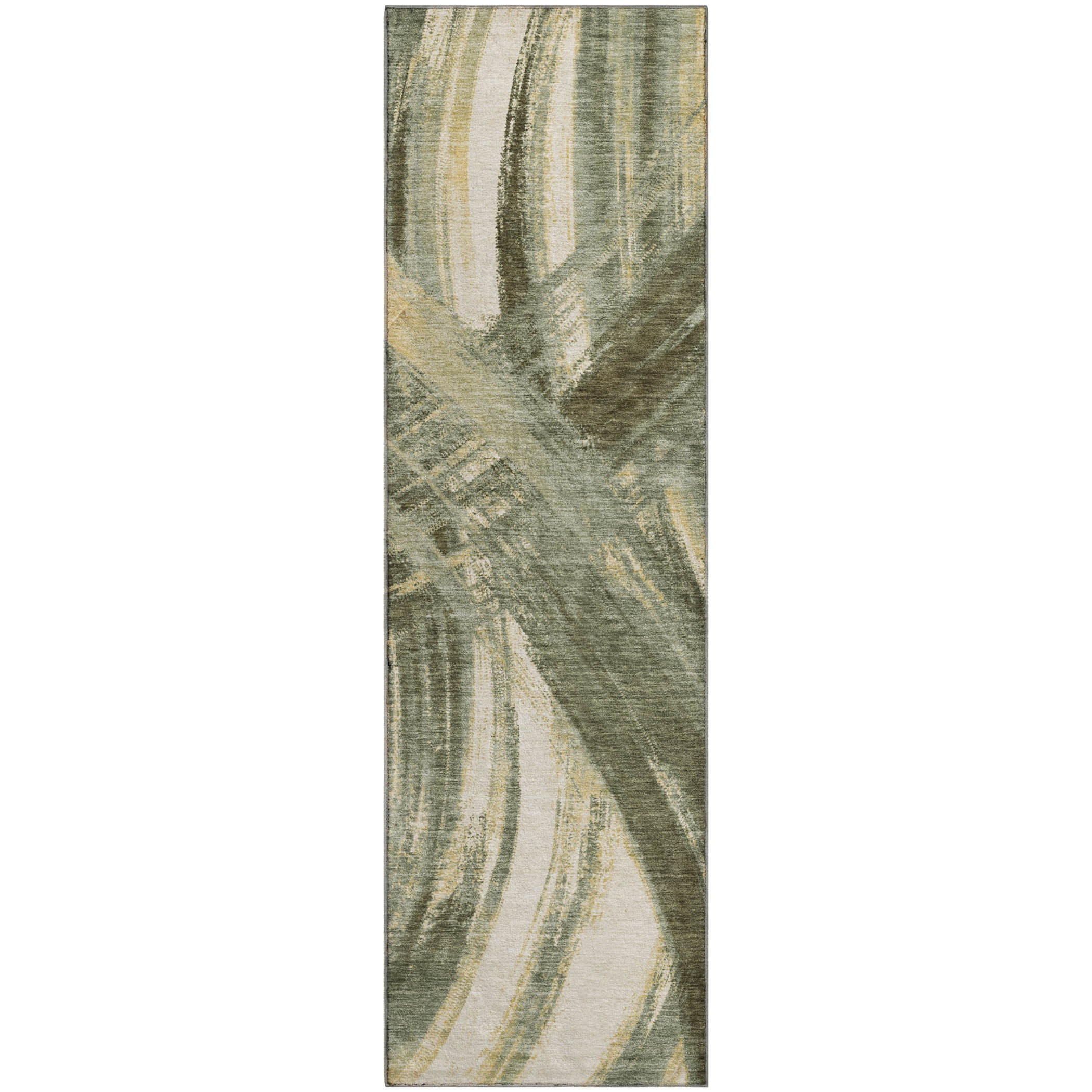 Seville Machine Washable Transitional Olive Green Rug 2'3" x 7'6" #shape_Runner