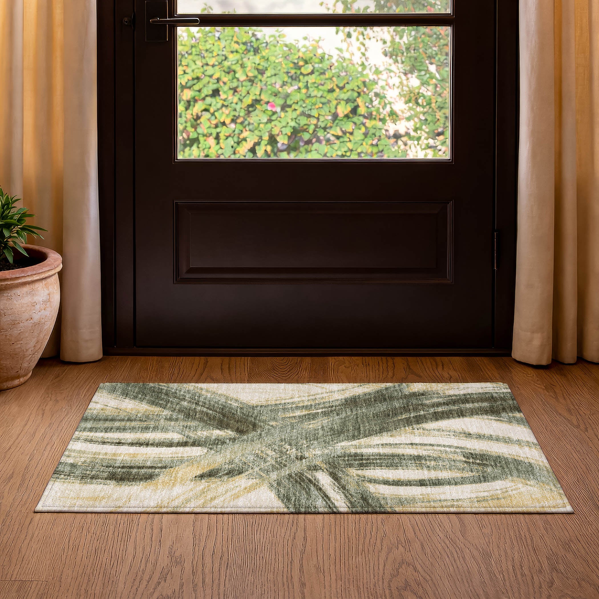 Seville Machine Washable Transitional Olive Green Rug 1'8" x 2'6" #shape_Rectangle