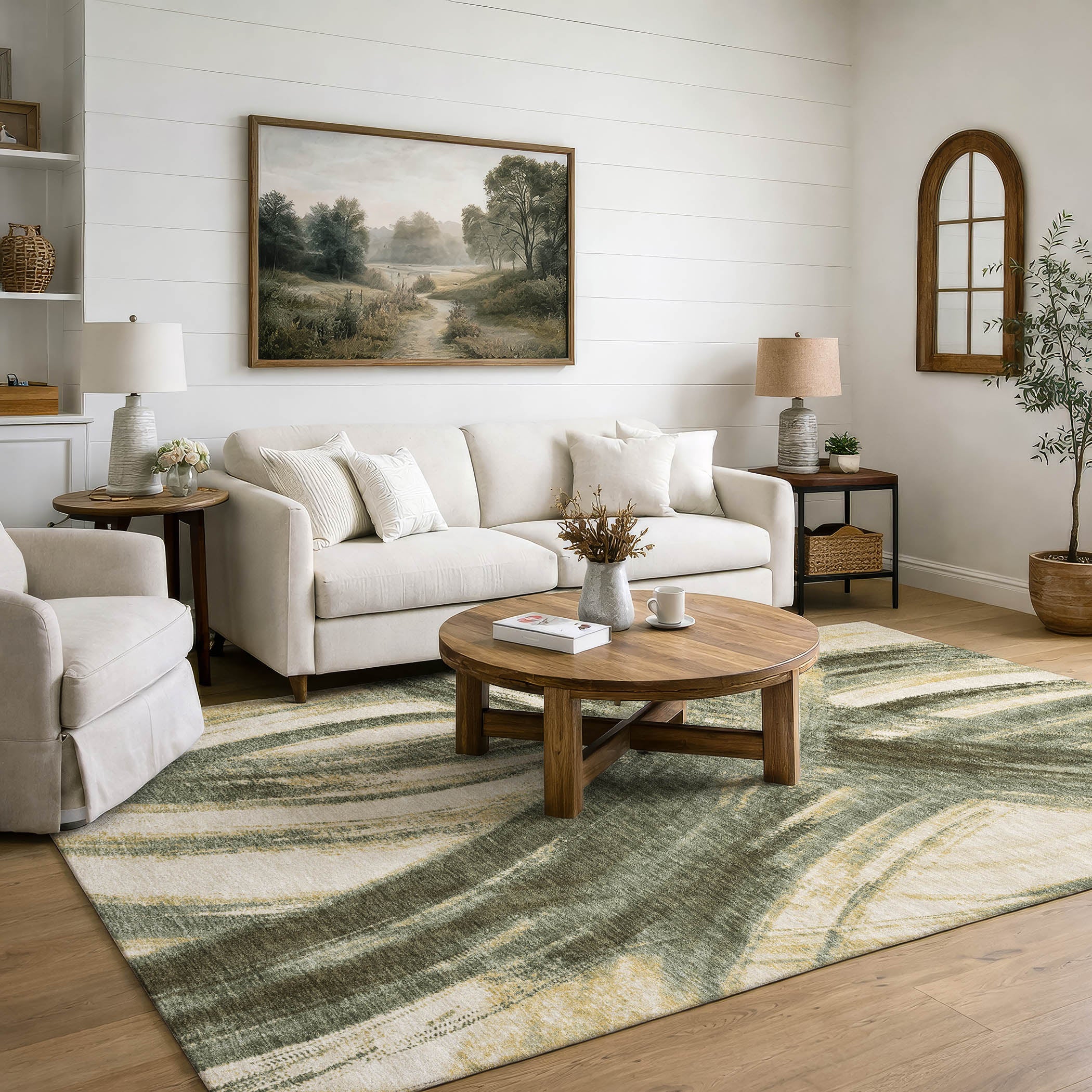 Seville Machine Washable Transitional Olive Green Rug 3' x 5' #shape_Rectangle