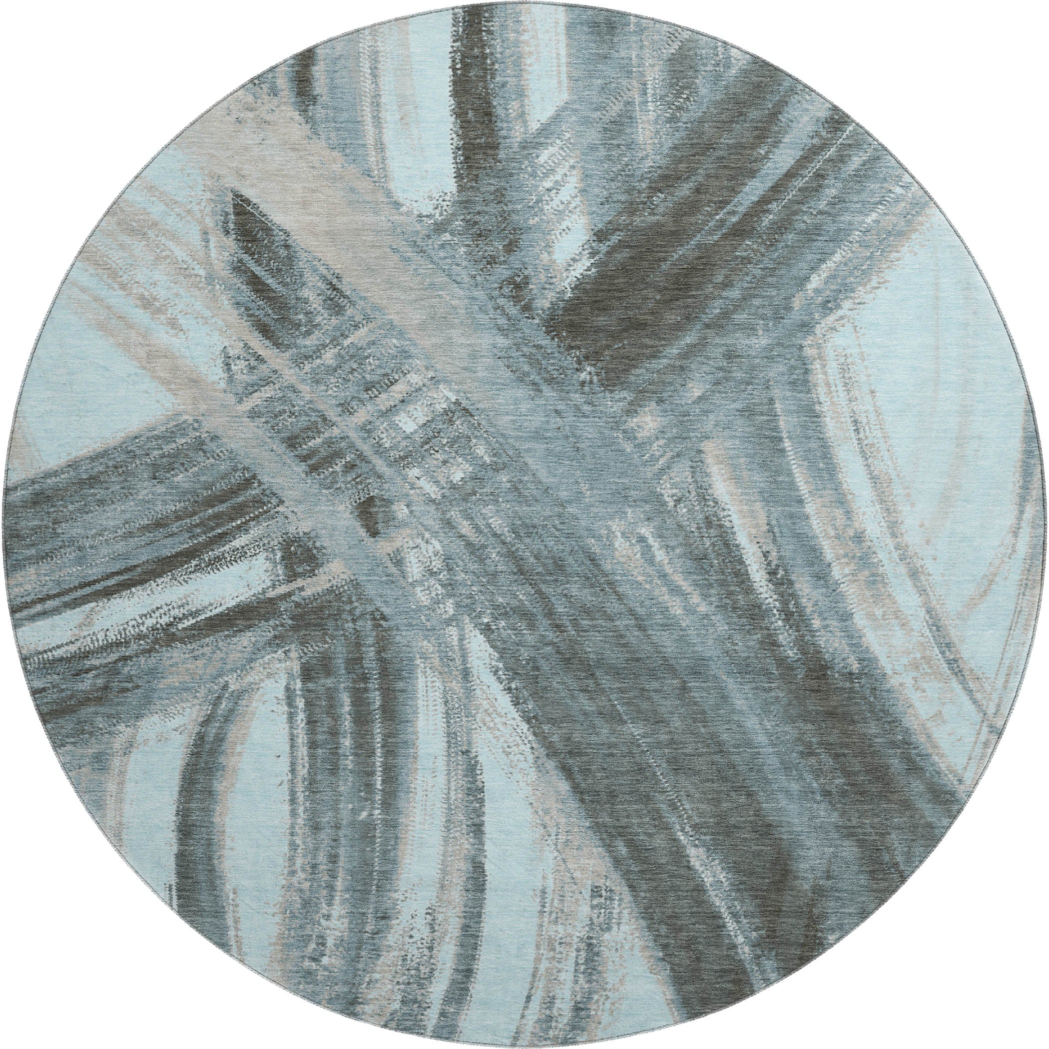 Seville Machine Washable Transitional Teal Rug 8' x 8' #shape_Round