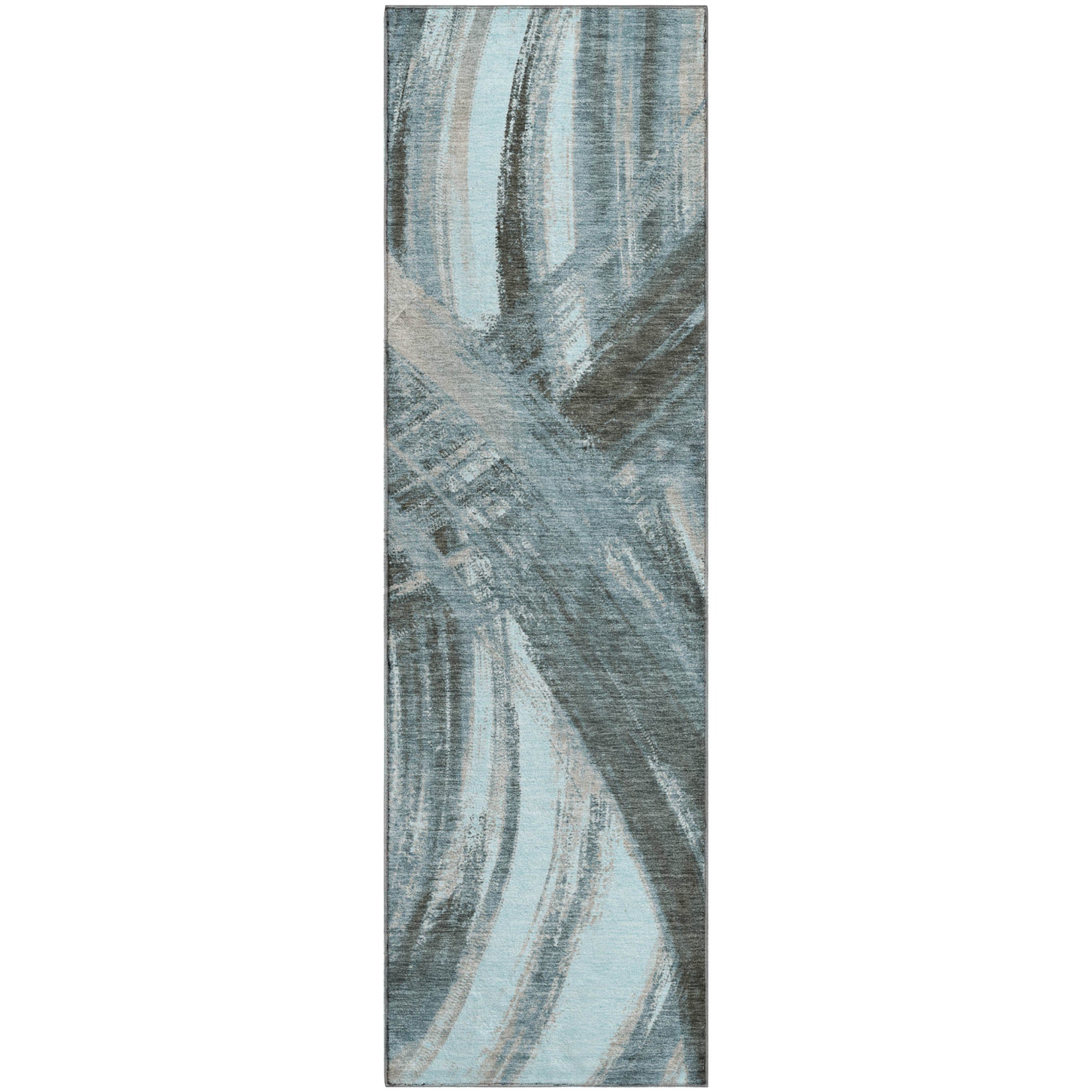 Seville Machine Washable Transitional Teal Rug 2'3" x 7'6" #shape_Runner