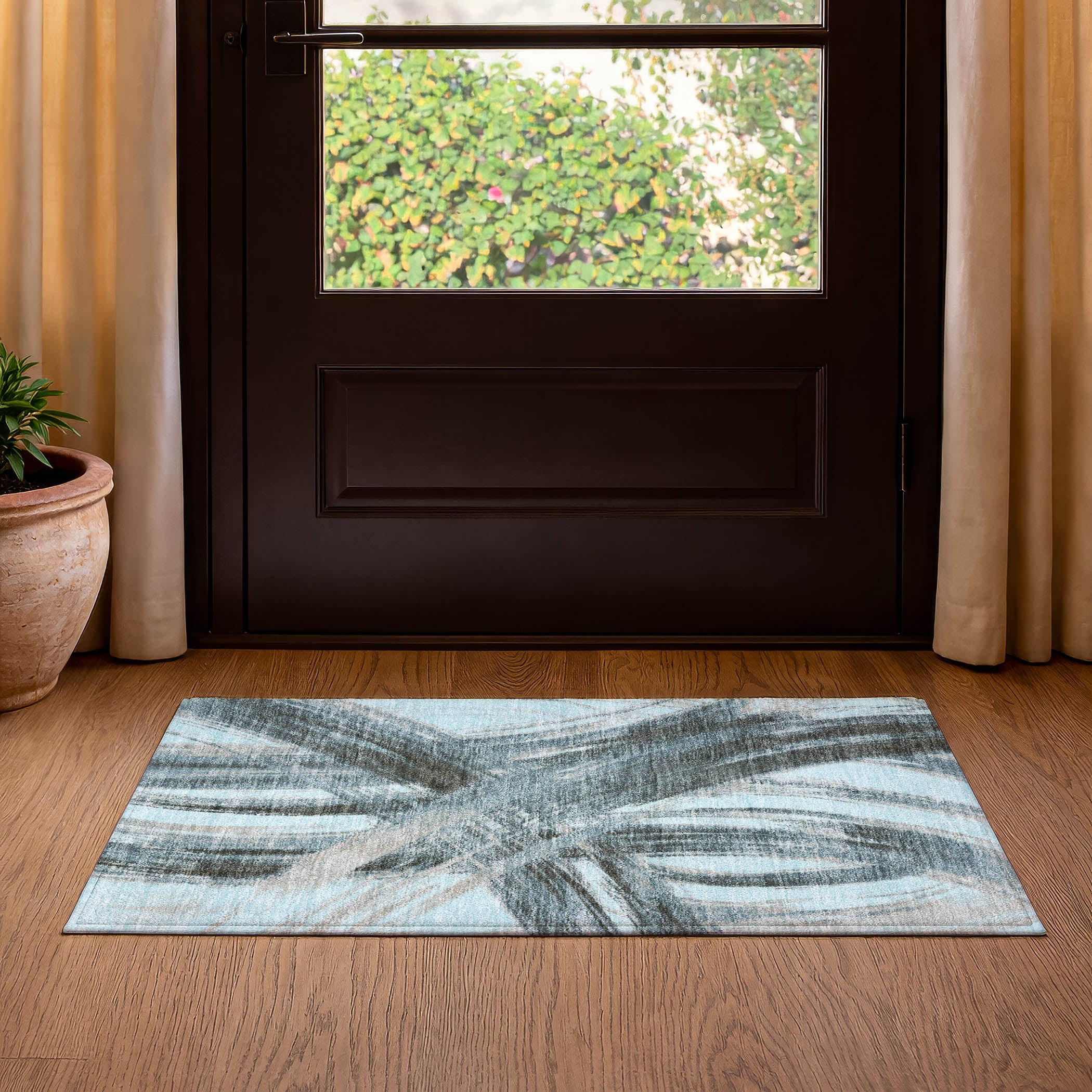 Seville Machine Washable Transitional Teal Rug 1'8" x 2'6" #shape_Rectangle