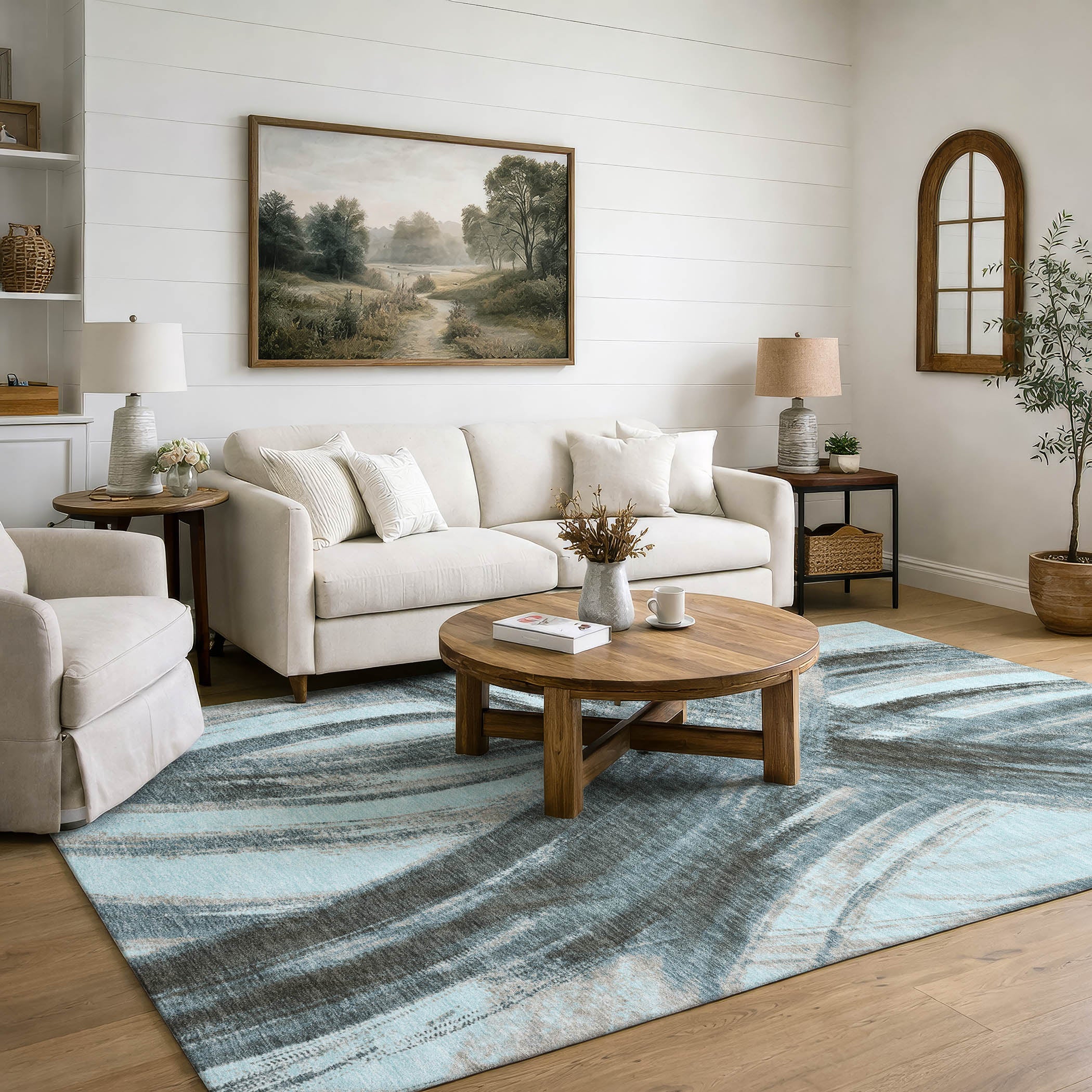 Seville Machine Washable Transitional Teal Rug 3' x 5' #shape_Rectangle