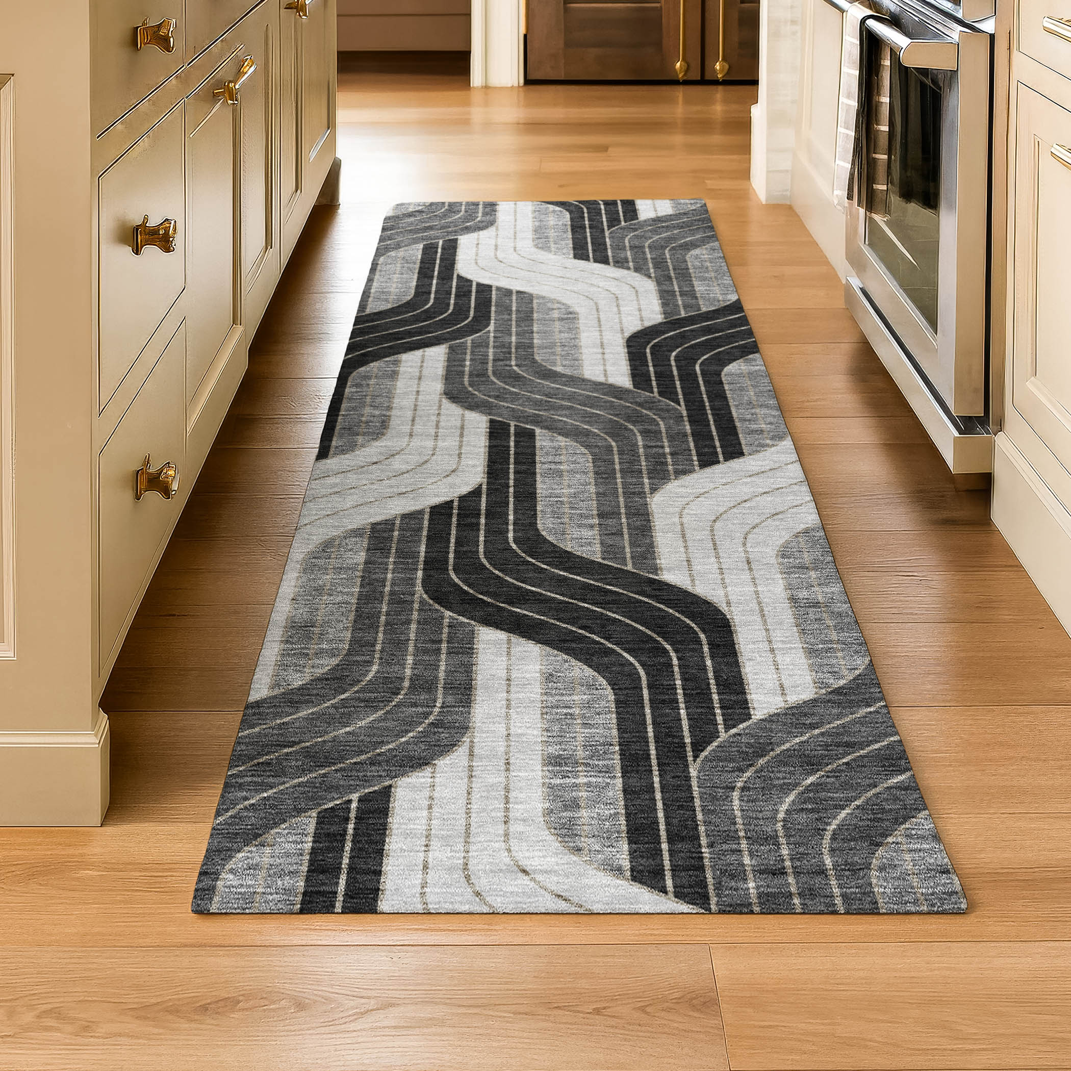 Mdina Machine Washable Transitional Black Rug 2'3" x 7'6" #shape_Runner