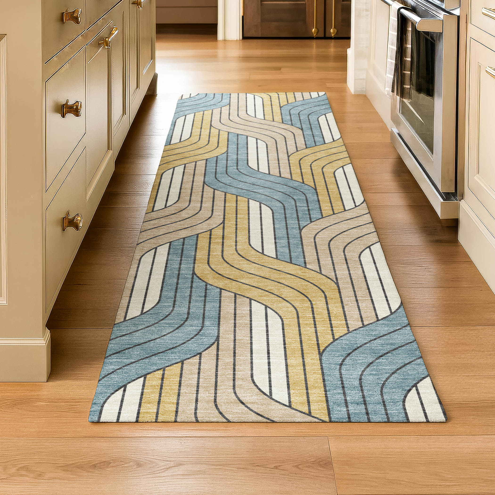 Mdina Machine Washable Transitional Gold Rug 2'3" x 7'6" #shape_Runner