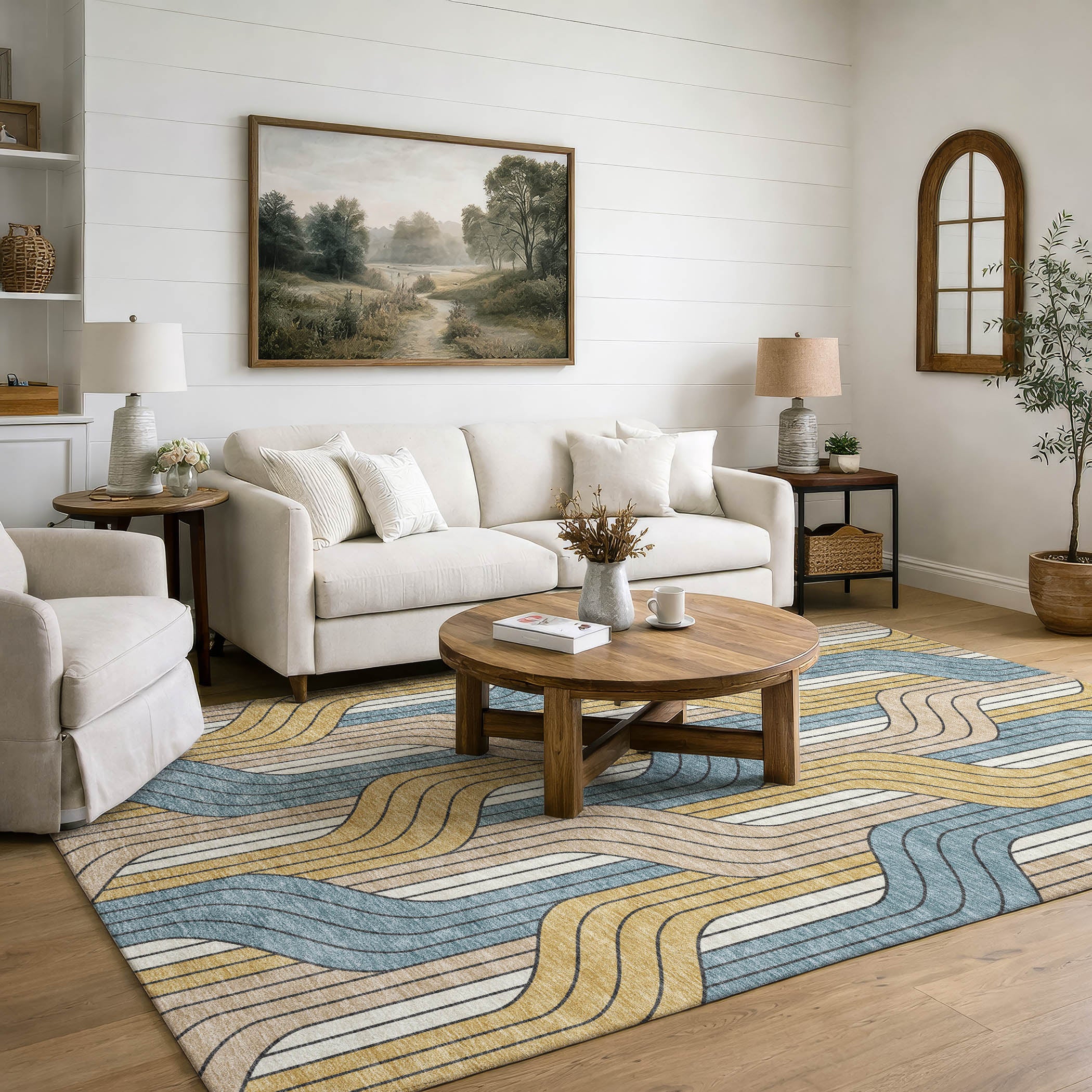 Mdina Machine Washable Transitional Gold Rug 3' x 5' #shape_Rectangle