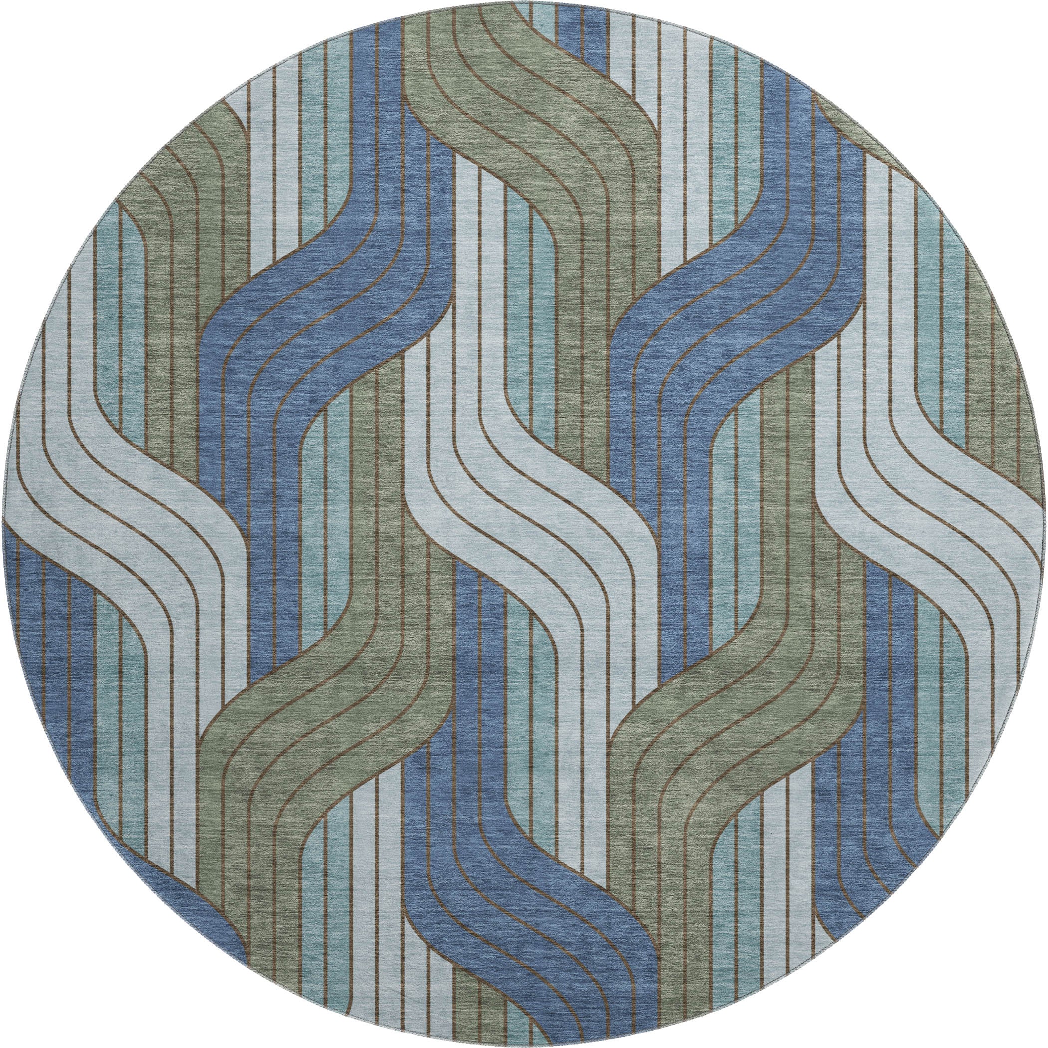 Mdina Machine Washable Transitional Navy Blue Rug 8' x 8' #shape_Round