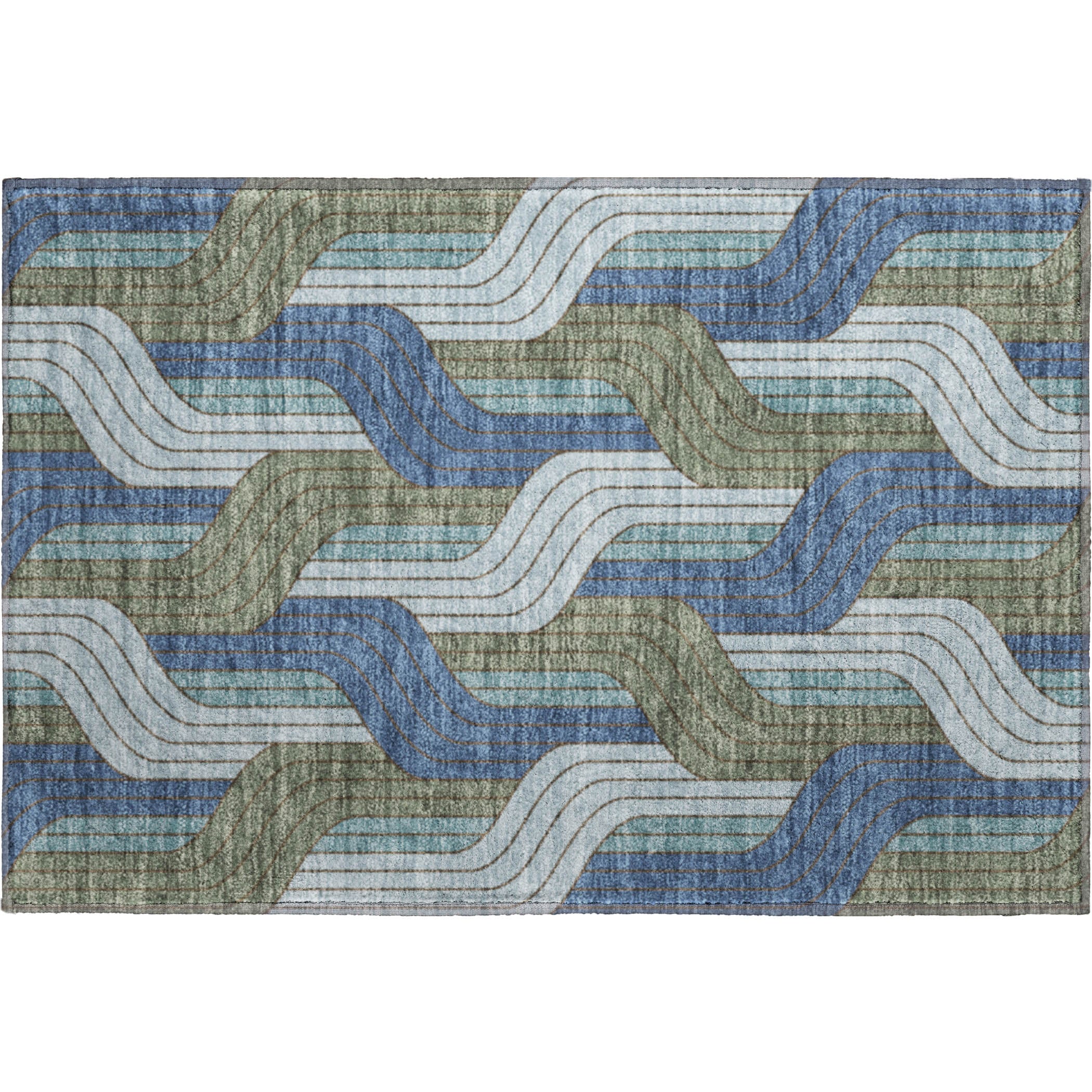 Mdina Machine Washable Transitional Navy Blue Rug 1'8" x 2'6" #shape_Rectangle