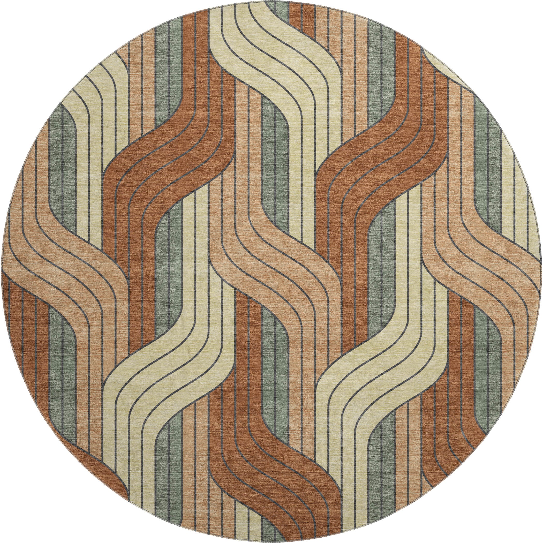Mdina Machine Washable Transitional Paprika Orange Rug 8' x 8' #shape_Round