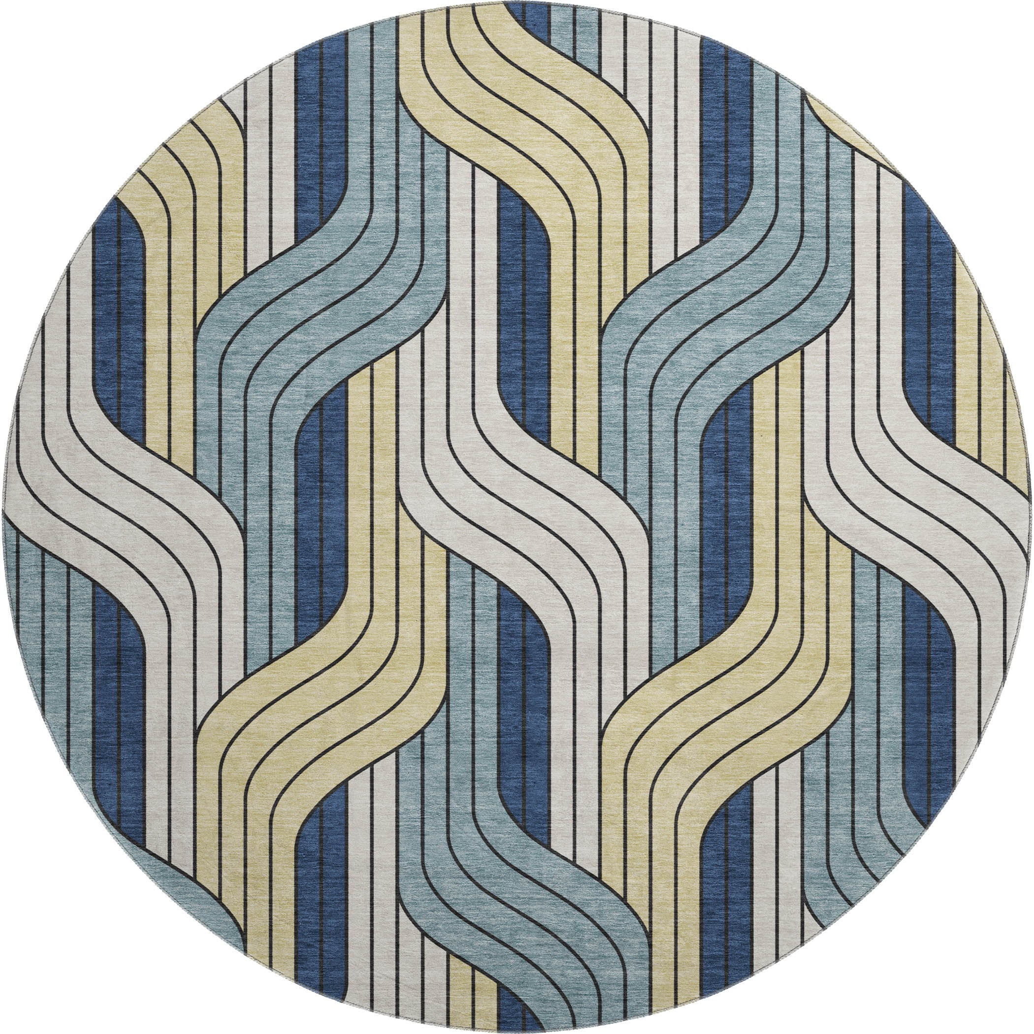 Mdina Machine Washable Transitional Teal Rug 8' x 8' #shape_Round
