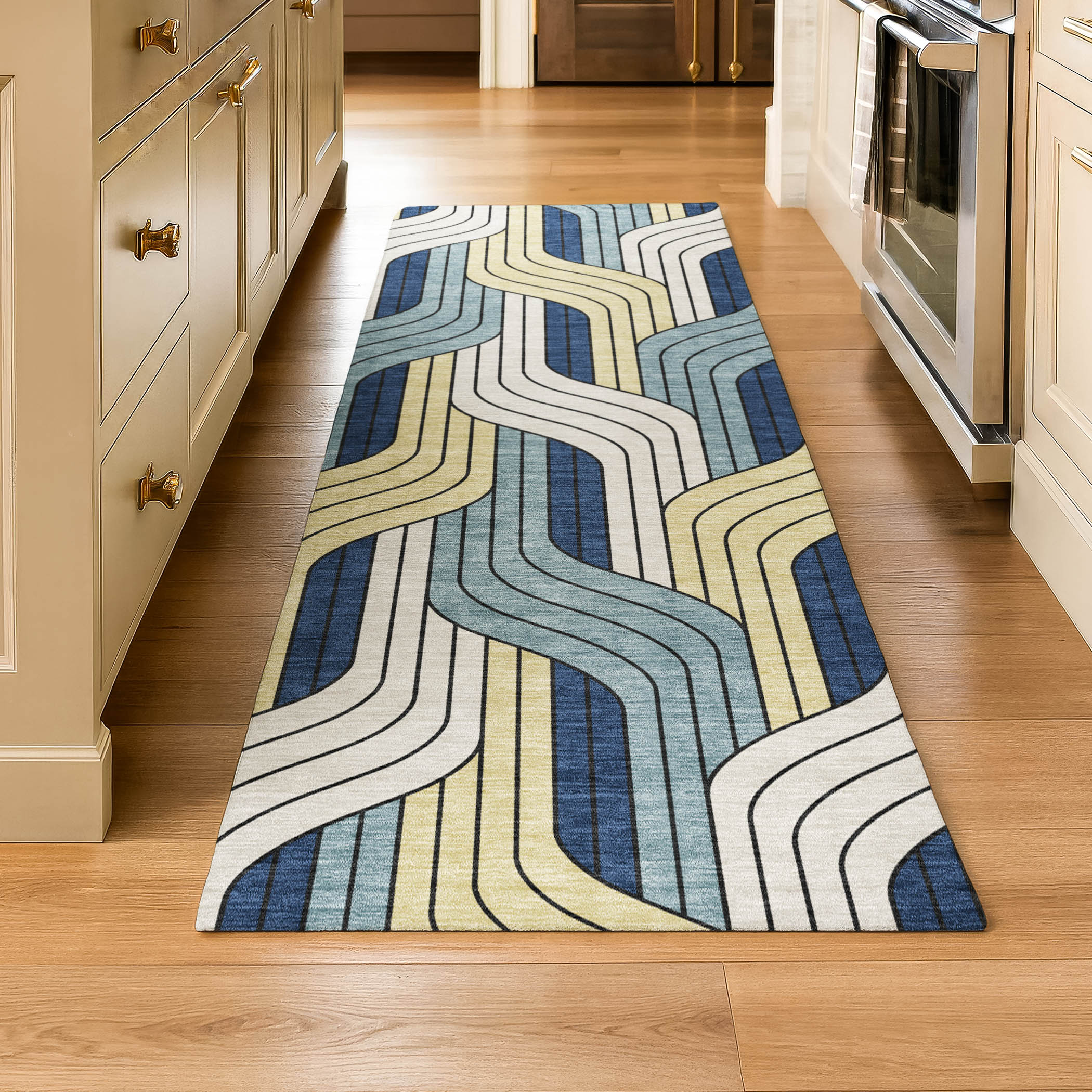 Mdina Machine Washable Transitional Teal Rug 2'3" x 7'6" #shape_Runner