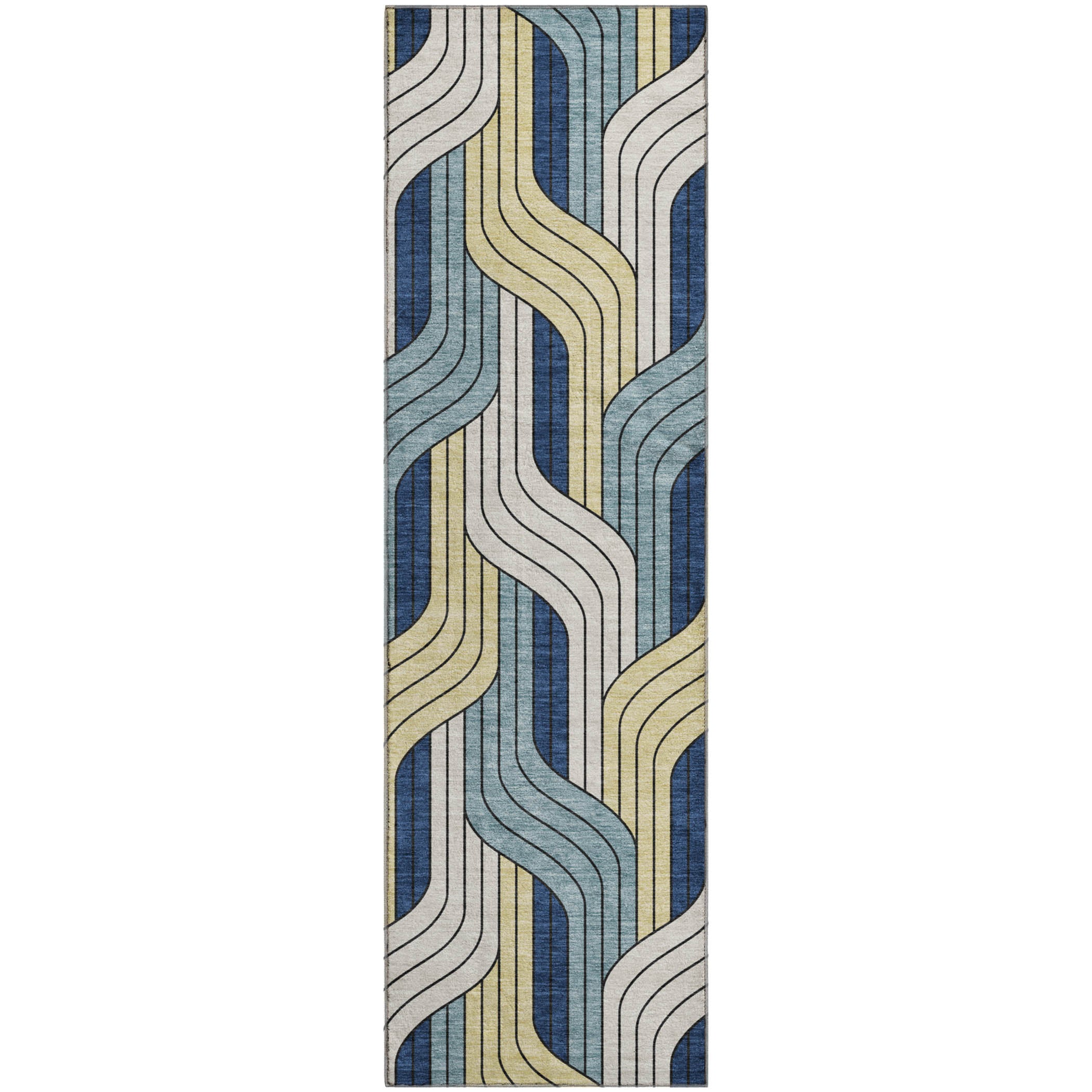 Mdina Machine Washable Transitional Teal Rug 2'3" x 7'6" #shape_Runner