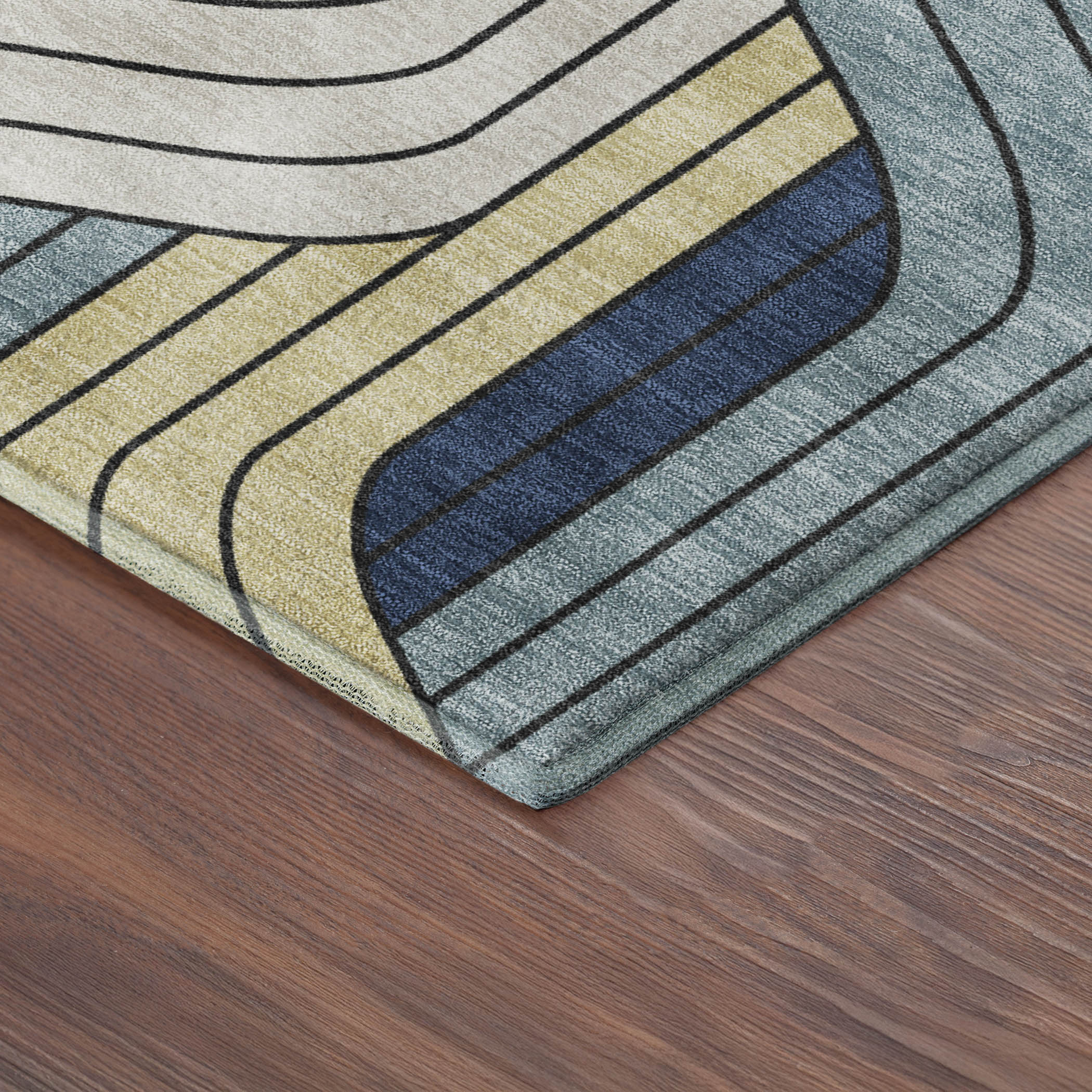 Mdina Machine Washable Transitional Teal Rug 1'8" x 2'6" #shape_Rectangle