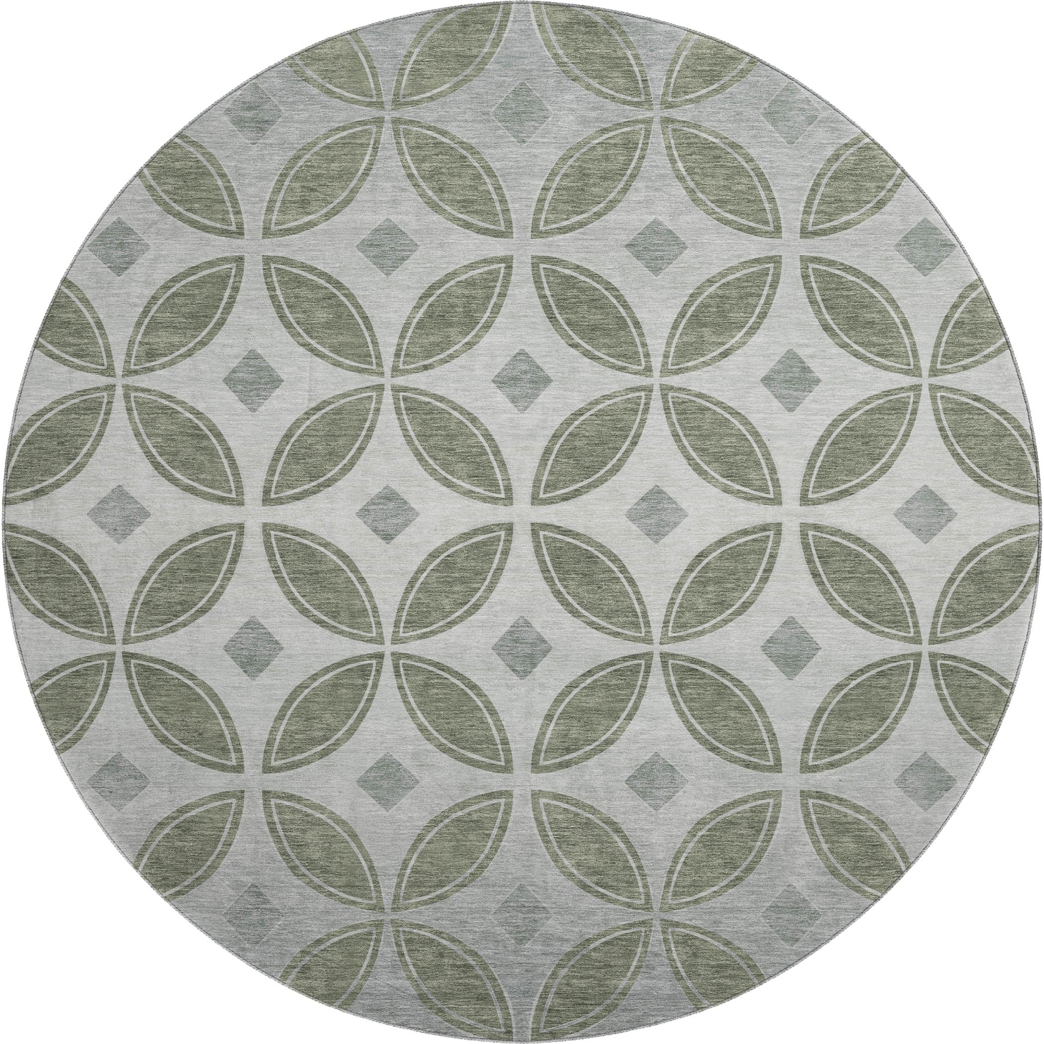 Chiang Mai Machine Washable Transitional Basil Green Rug 8' x 8' #shape_Round