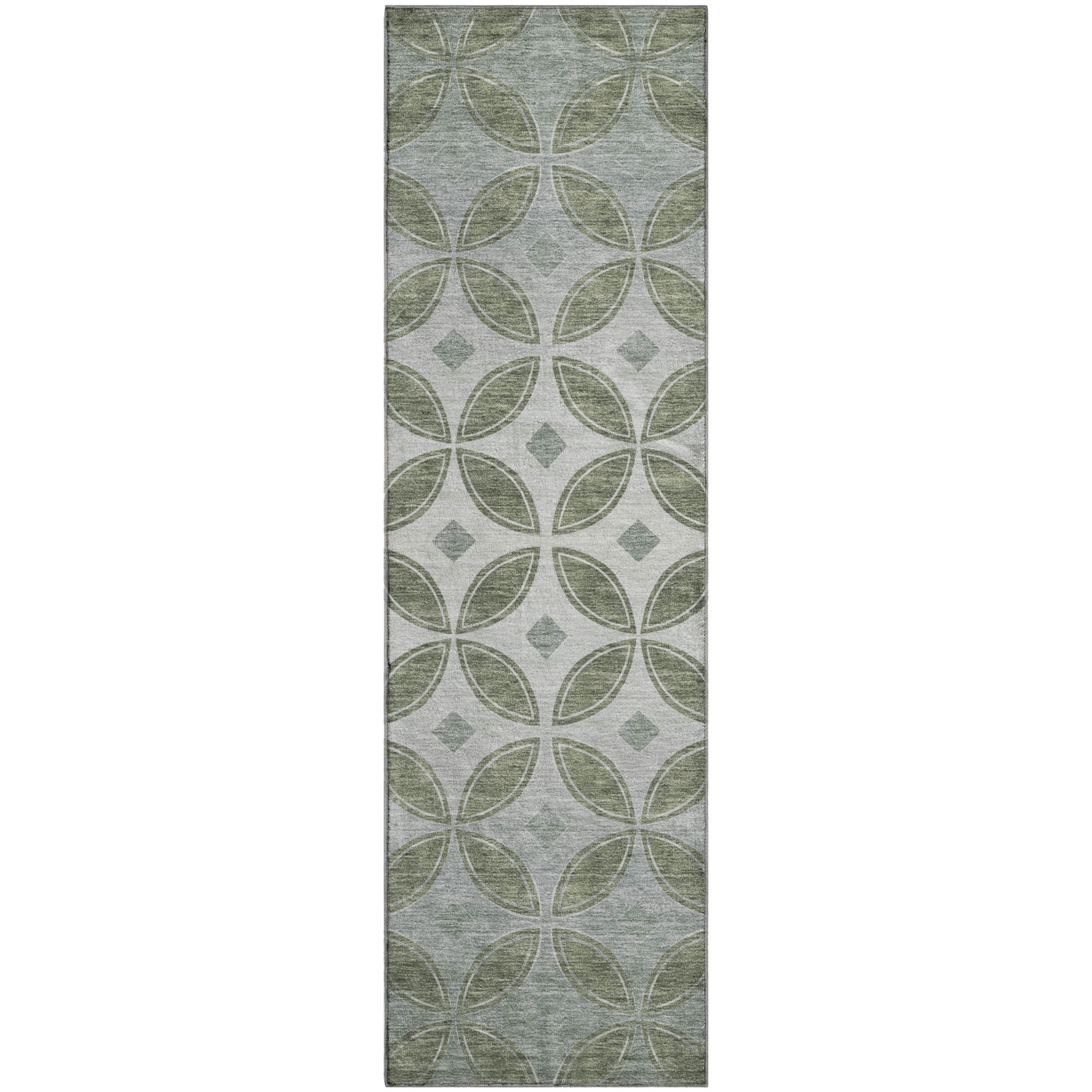 Chiang Mai Machine Washable Transitional Basil Green Rug 2'3" x 7'6" #shape_Runner