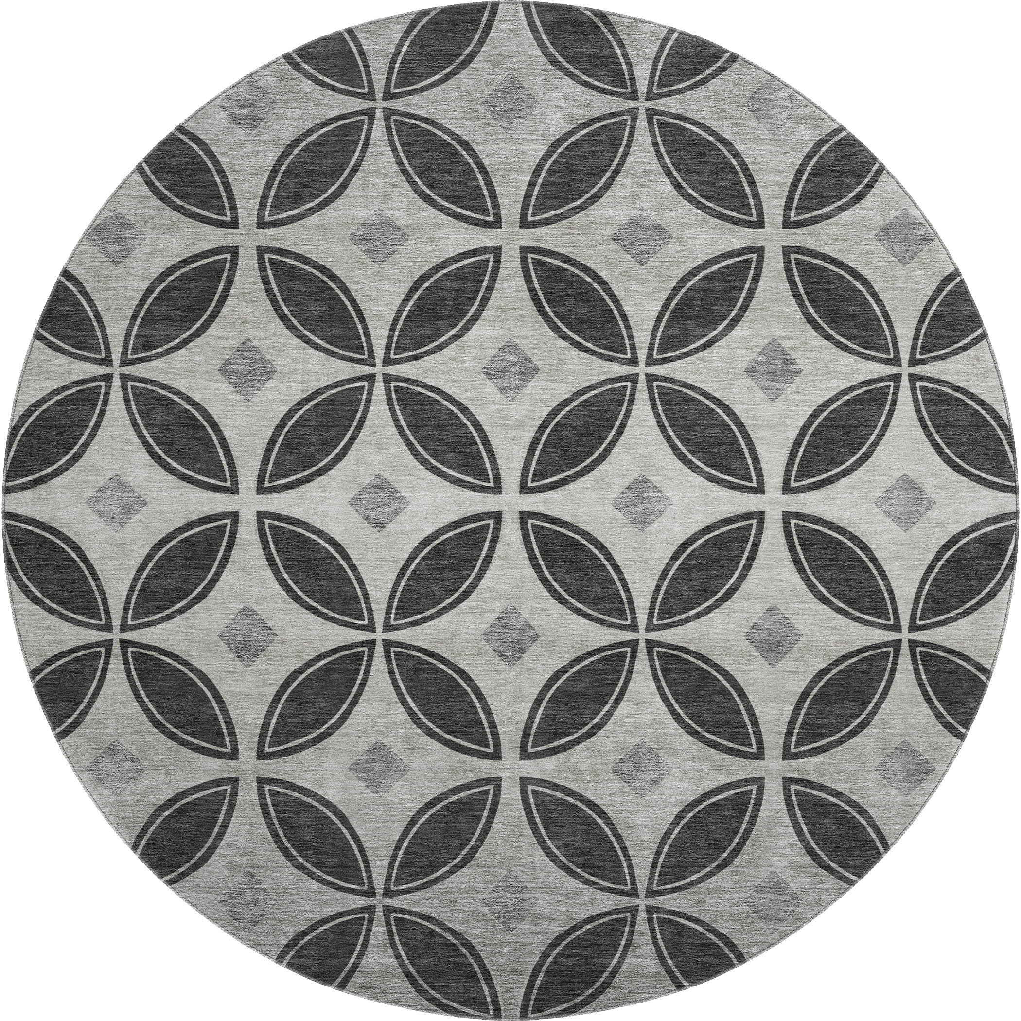 Chiang Mai Machine Washable Transitional Black Rug 8' x 8' #shape_Round