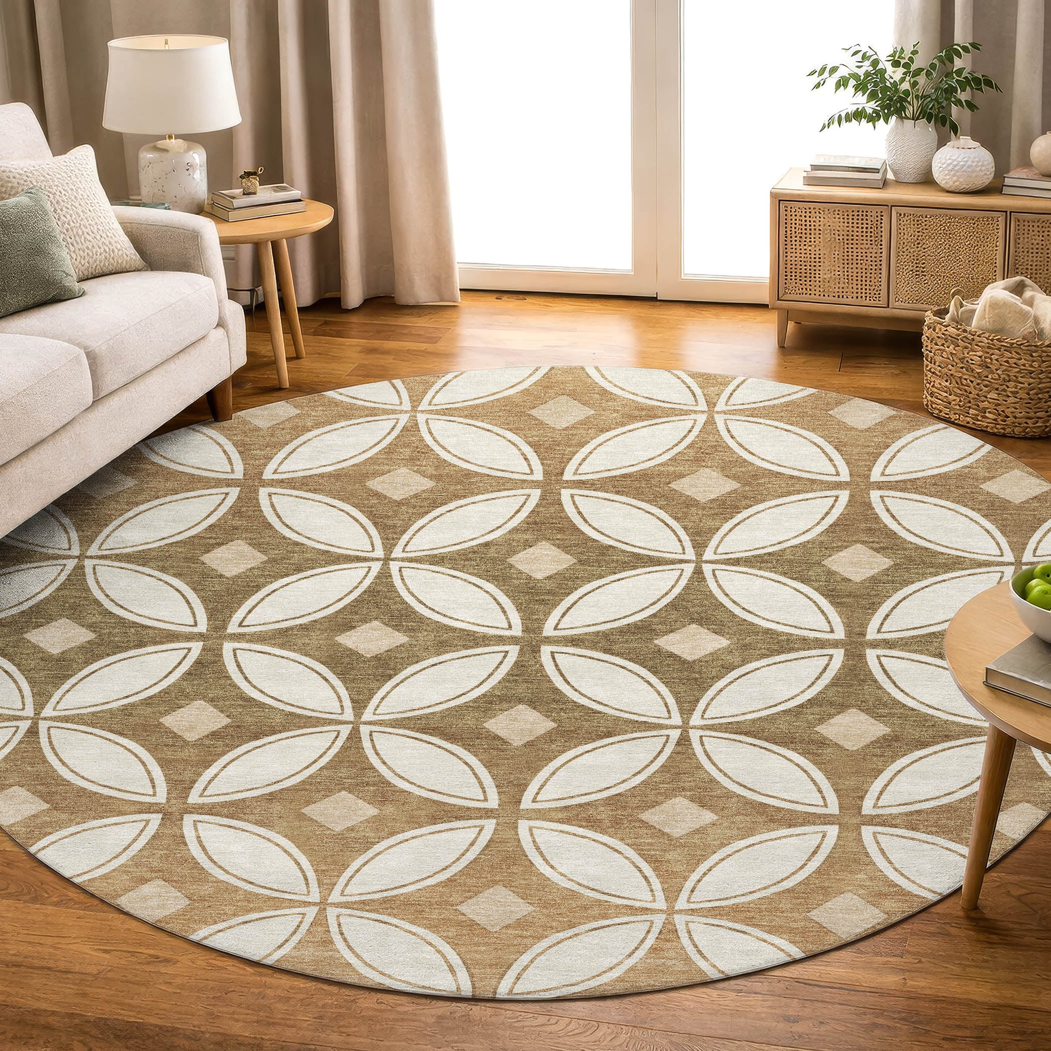 Chiang Mai Machine Washable Transitional Copper Orange Rug 8' x 8' #shape_Round