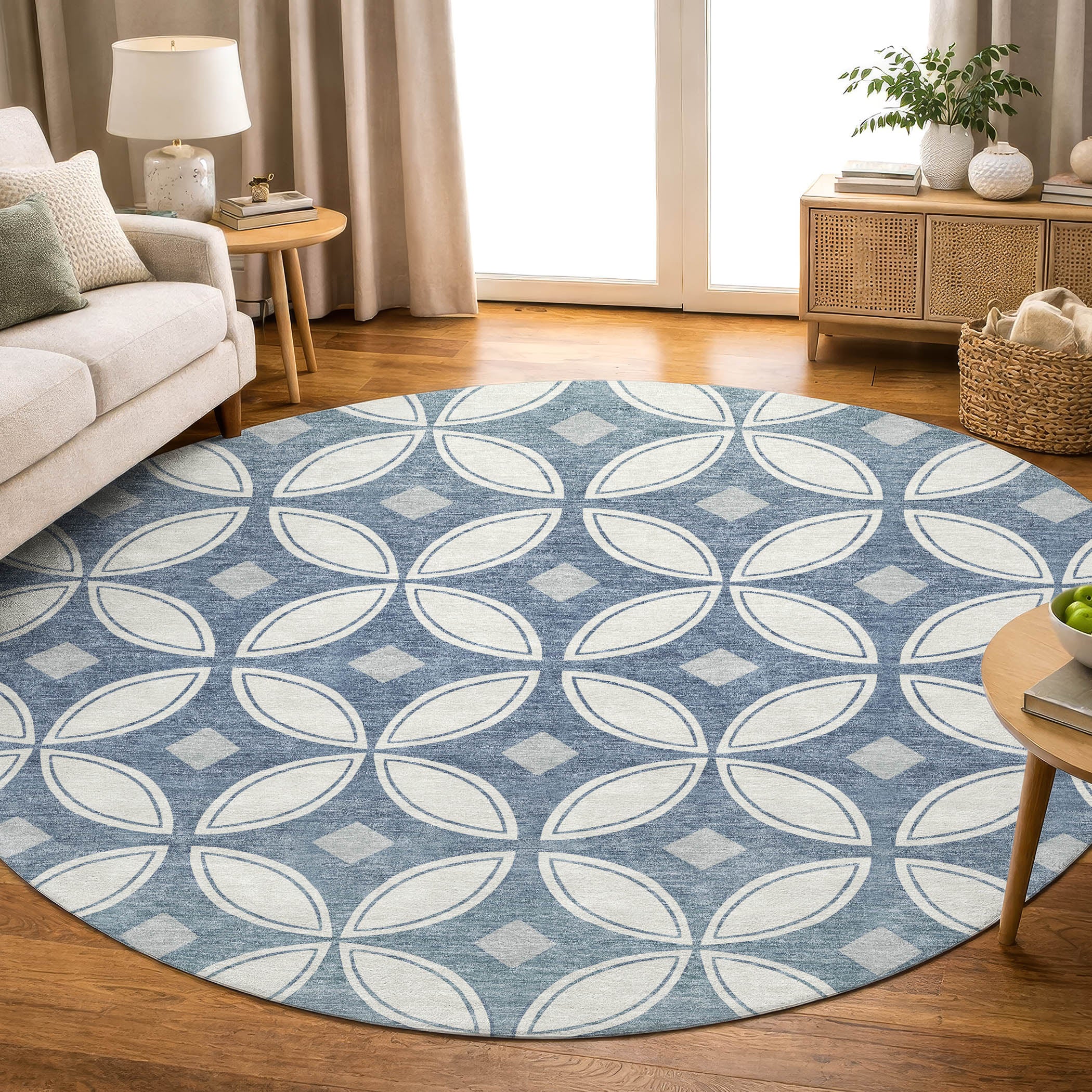 Chiang Mai Machine Washable Transitional Ivory Rug 8' x 8' #shape_Round