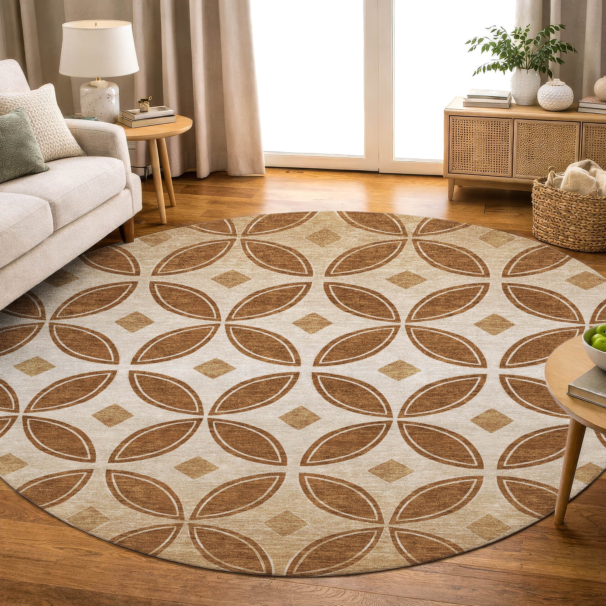 Chiang Mai Machine Washable Transitional Paprika Orange Rug 8' x 8' #shape_Round