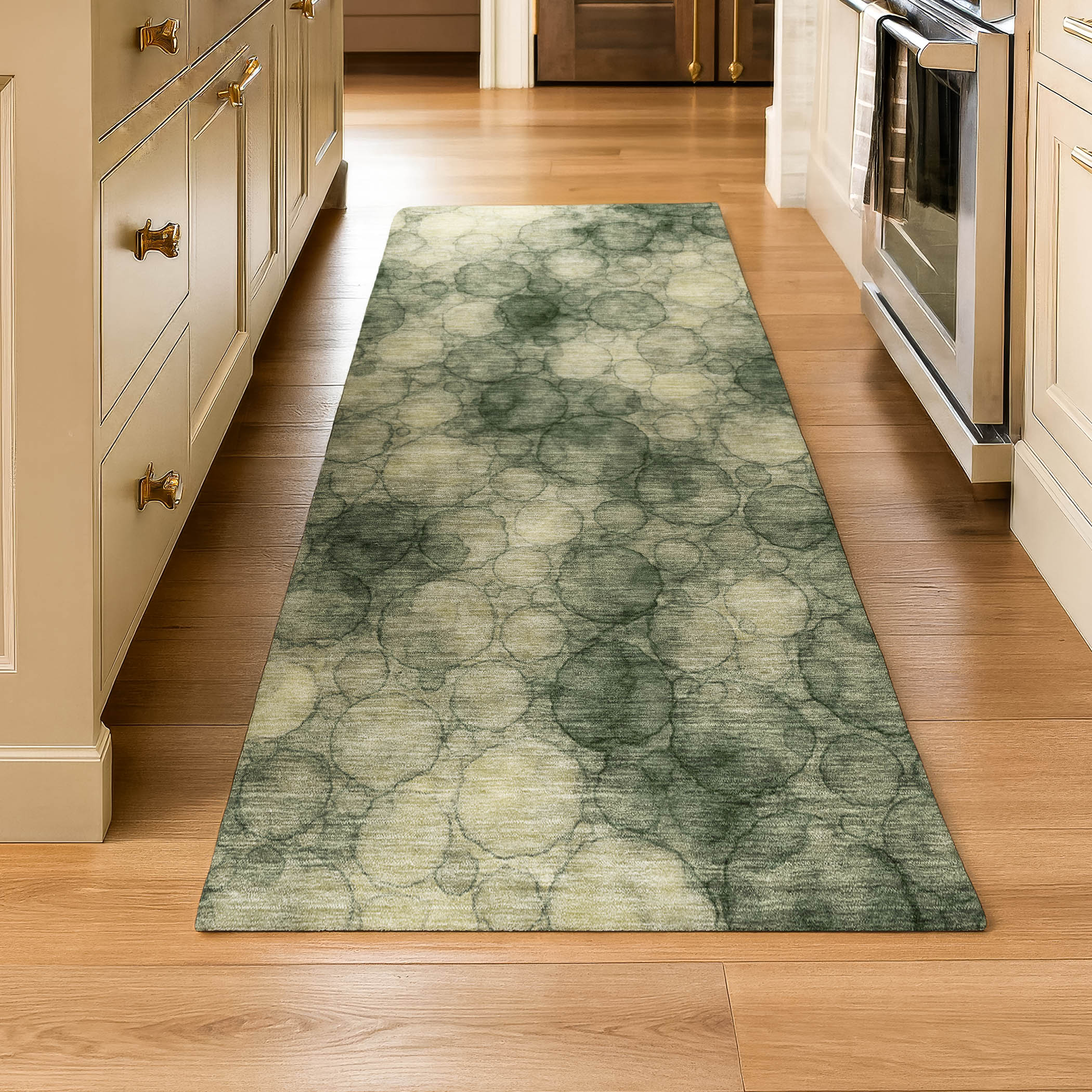 Tallinn Machine Washable Transitional Basil Green Rug 2'3" x 7'6" #shape_Runner