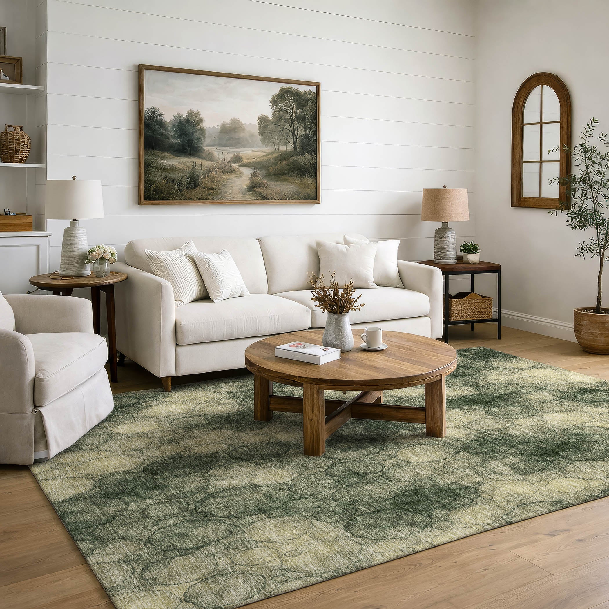 Tallinn Machine Washable Transitional Basil Green Rug 3' x 5' #shape_Rectangle