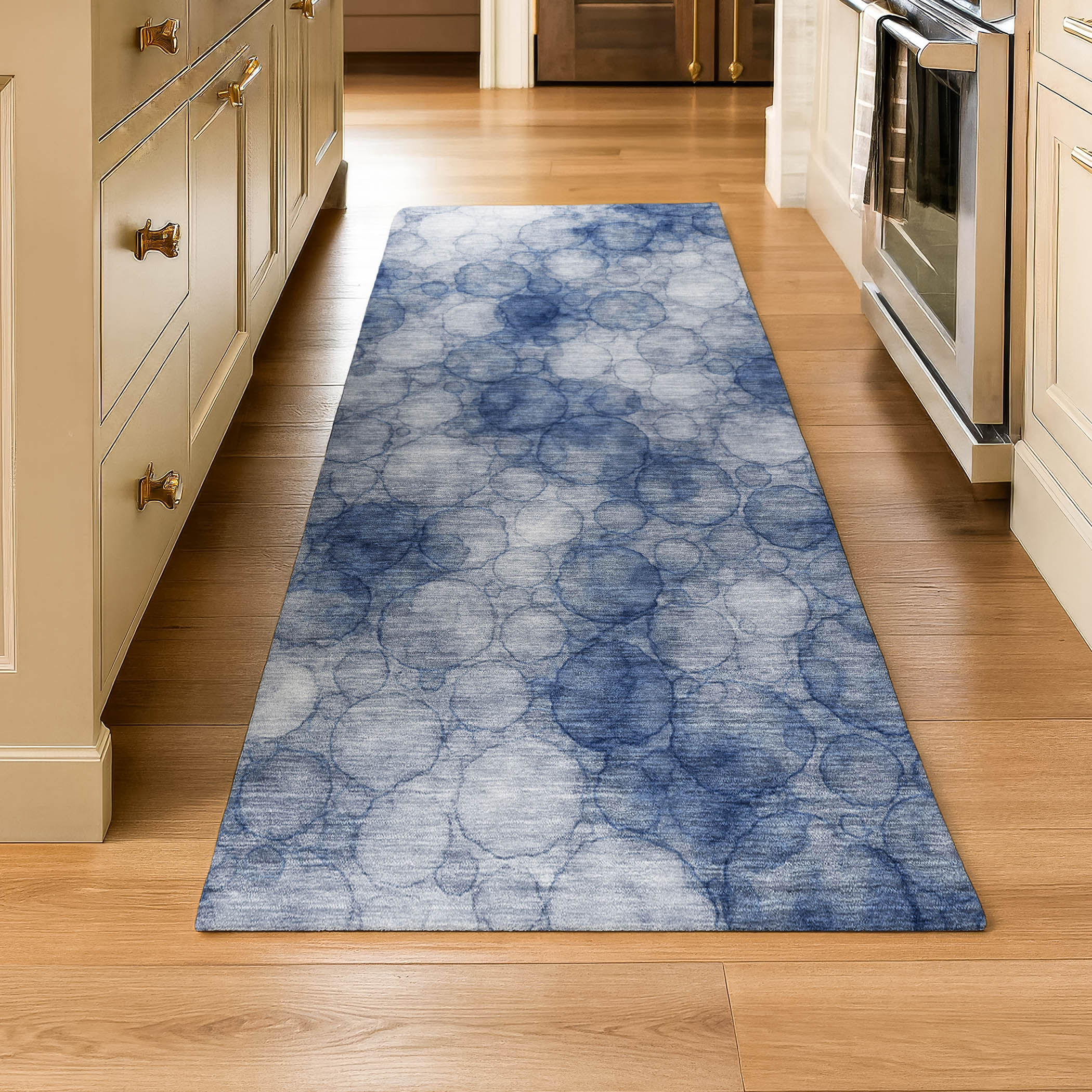 Tallinn Machine Washable Transitional Navy Blue Rug 2'3" x 7'6" #shape_Runner