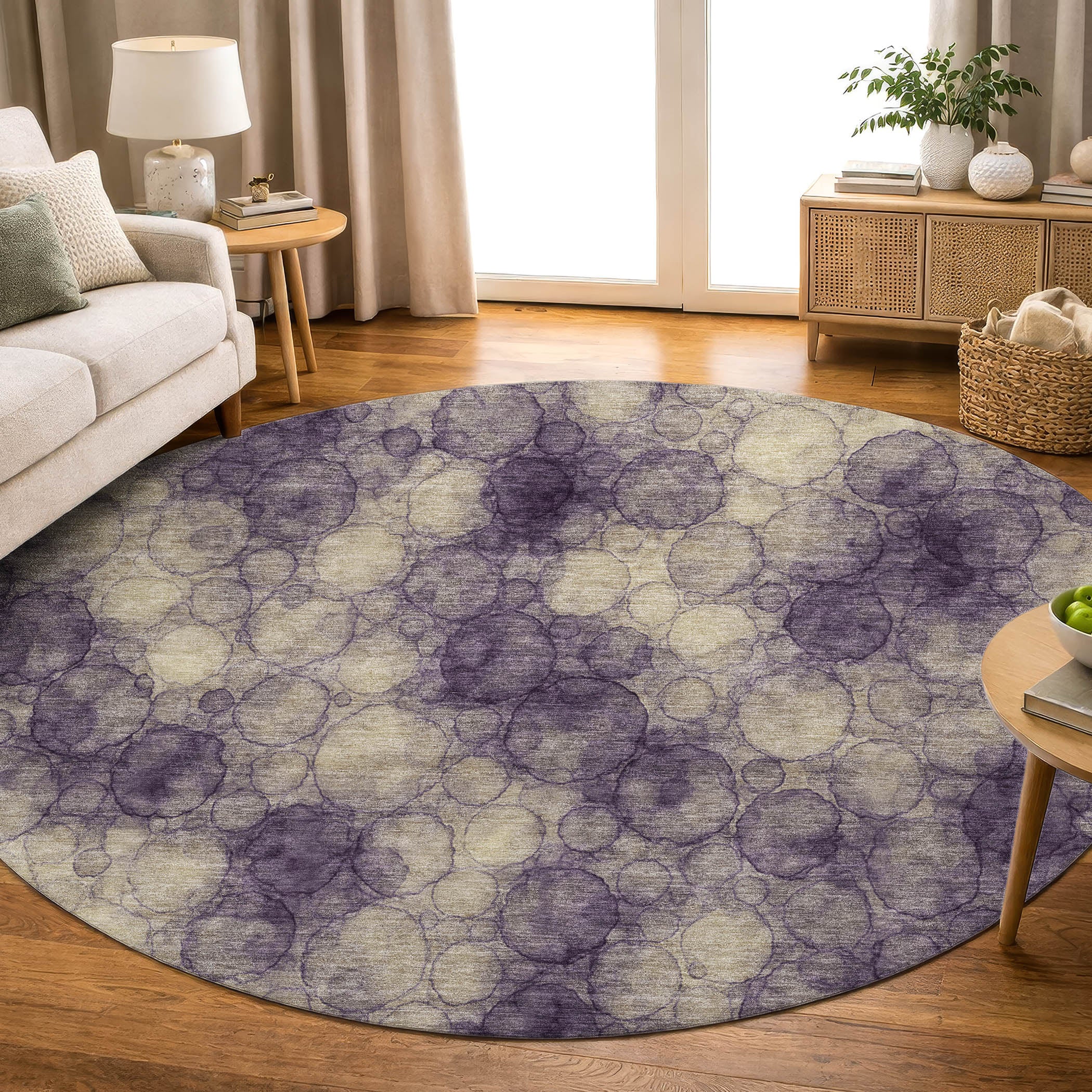 Tallinn Machine Washable Transitional Plum Purple Rug 8' x 8' #shape_Round