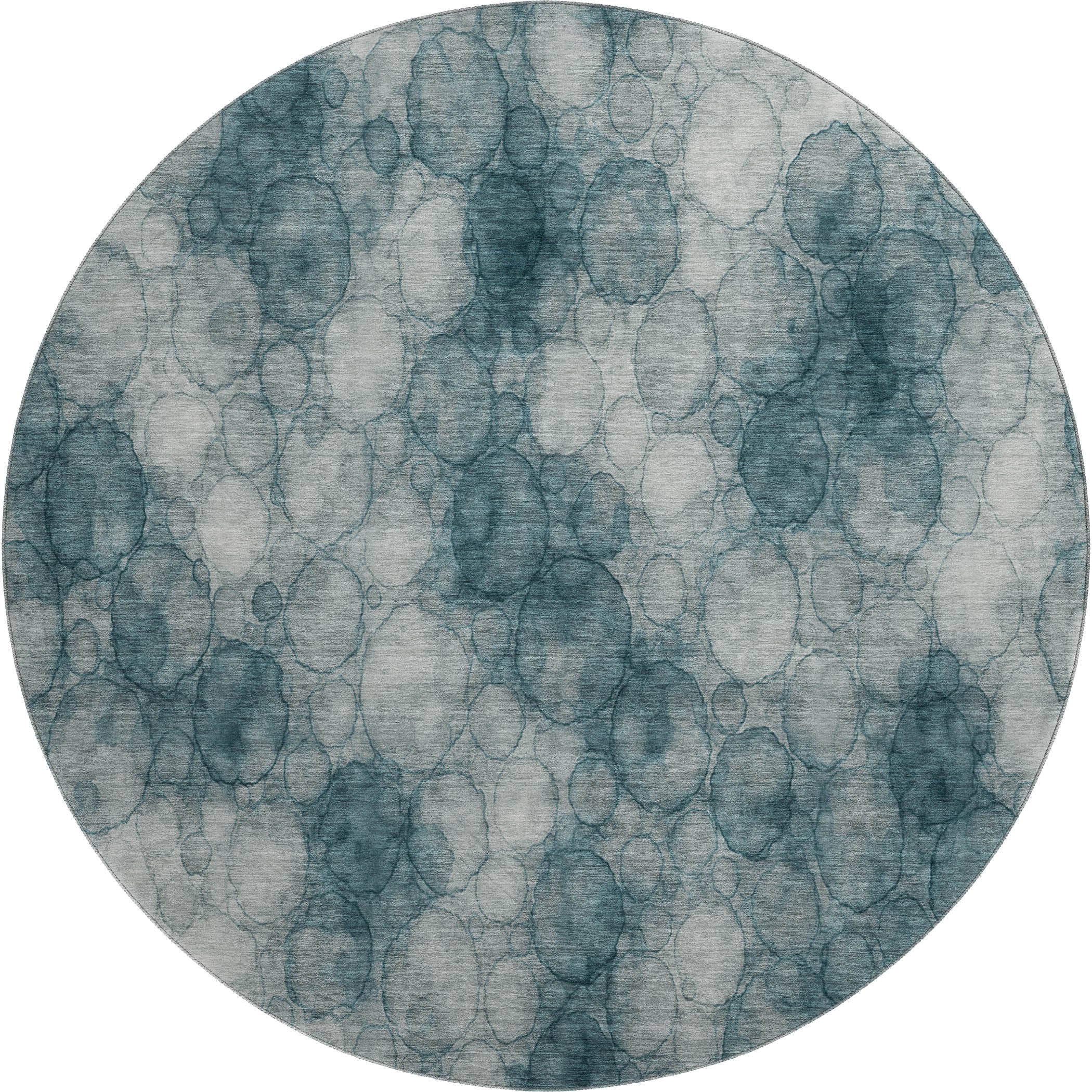Tallinn Machine Washable Transitional Turquoise Teal Rug 8' x 8' #shape_Round