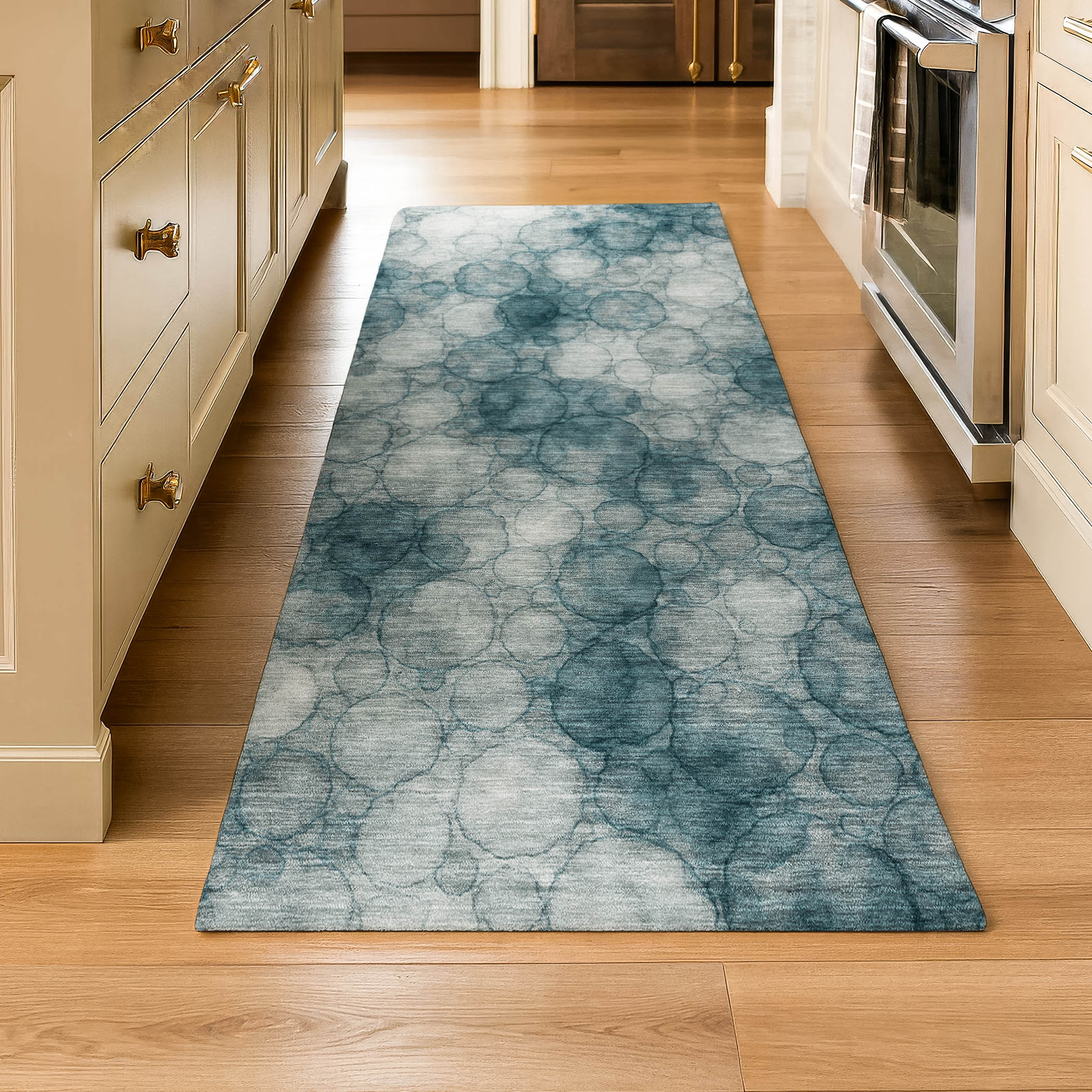 Tallinn Machine Washable Transitional Turquoise Teal Rug 2'3" x 7'6" #shape_Runner