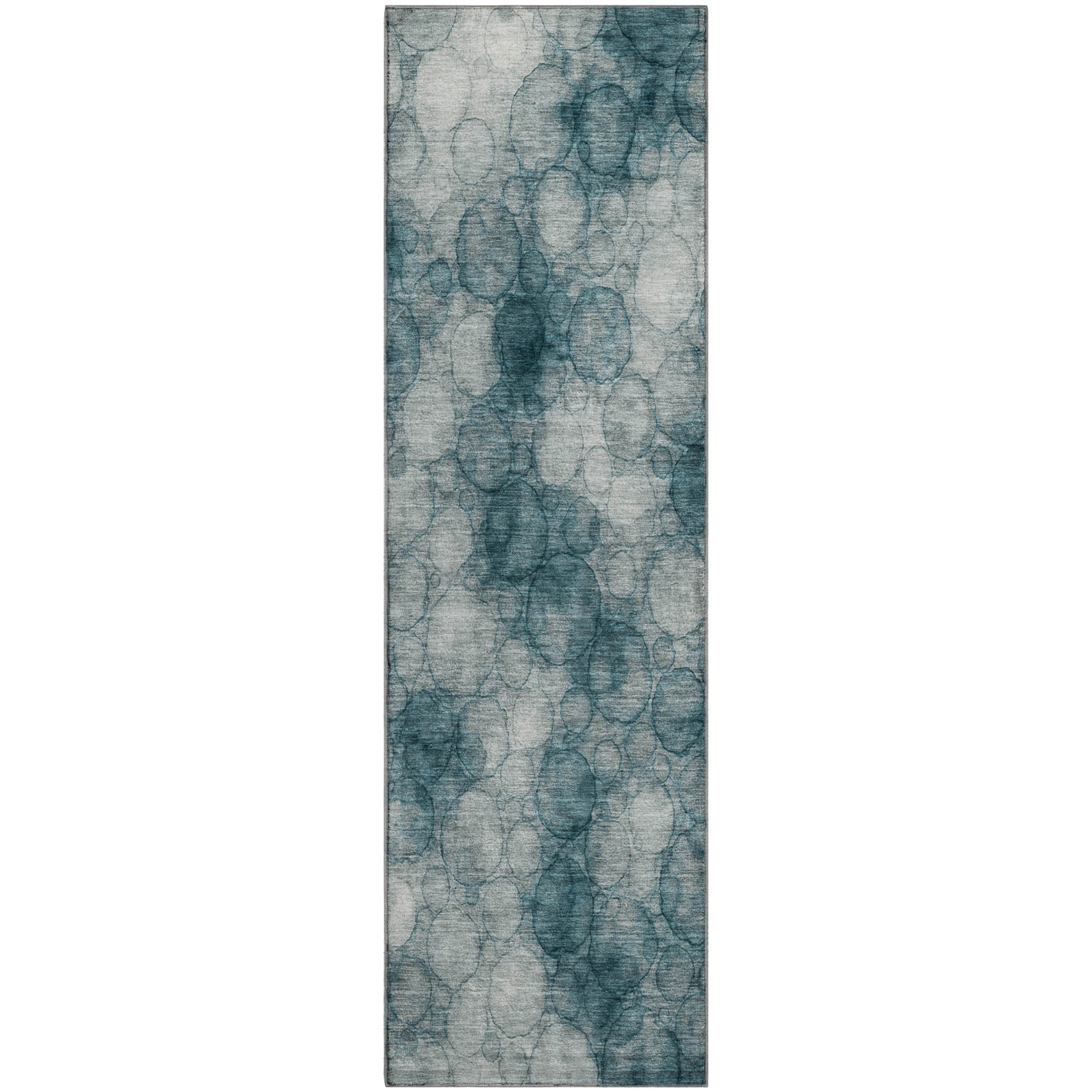 Tallinn Machine Washable Transitional Turquoise Teal Rug 2'3" x 7'6" #shape_Runner