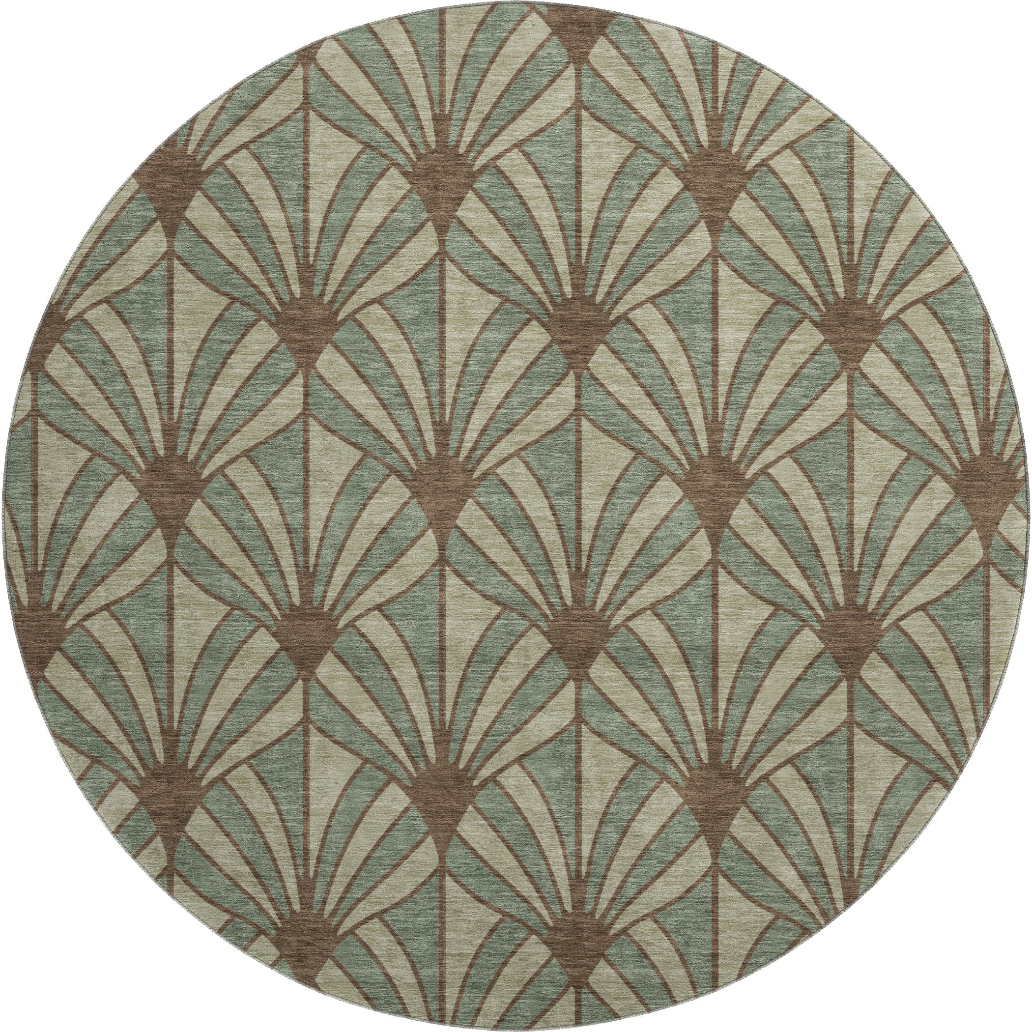 Zanzibar Machine Washable Transitional Basil Green Rug 8' x 8' #shape_Round