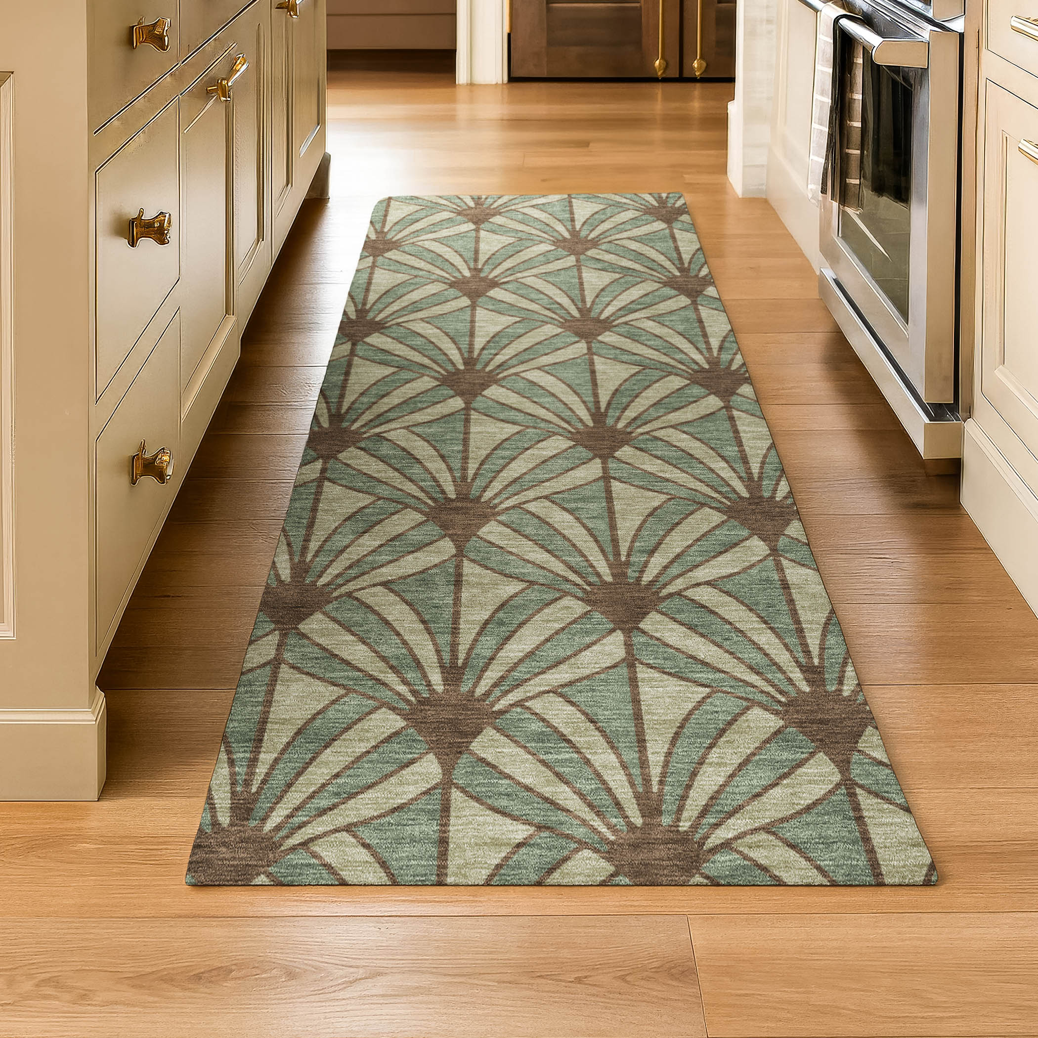 Zanzibar Machine Washable Transitional Basil Green Rug 2'3" x 7'6" #shape_Runner