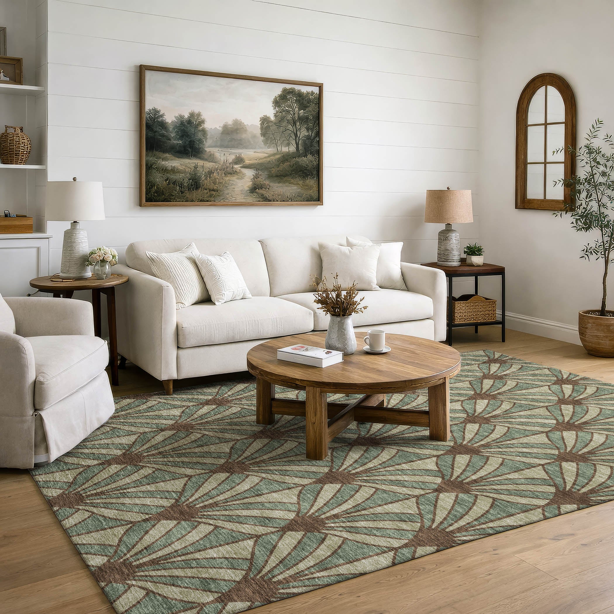 Zanzibar Machine Washable Transitional Basil Green Rug 3' x 5' #shape_Rectangle