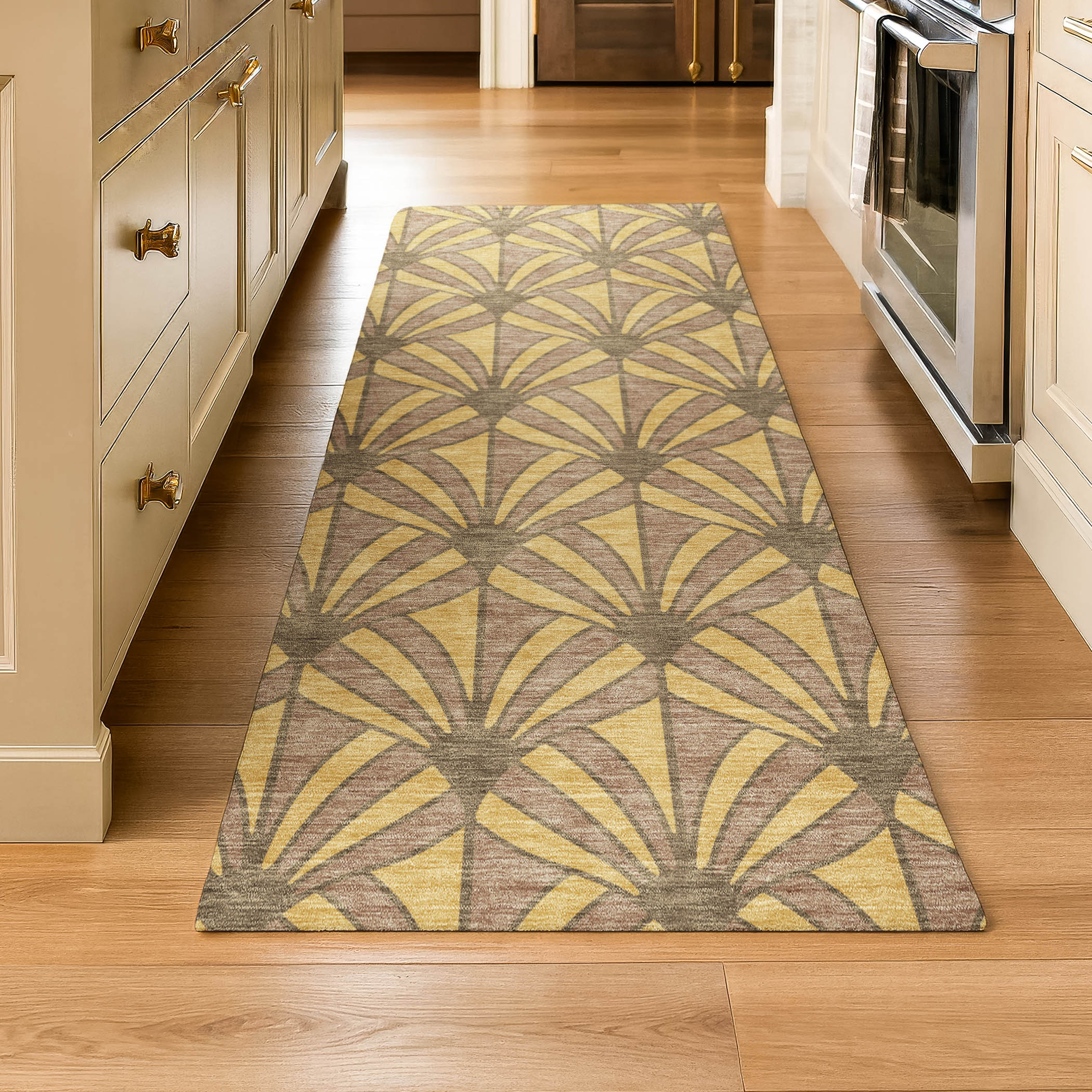 Zanzibar Machine Washable Transitional Gold Rug 2'3" x 7'6" #shape_Runner