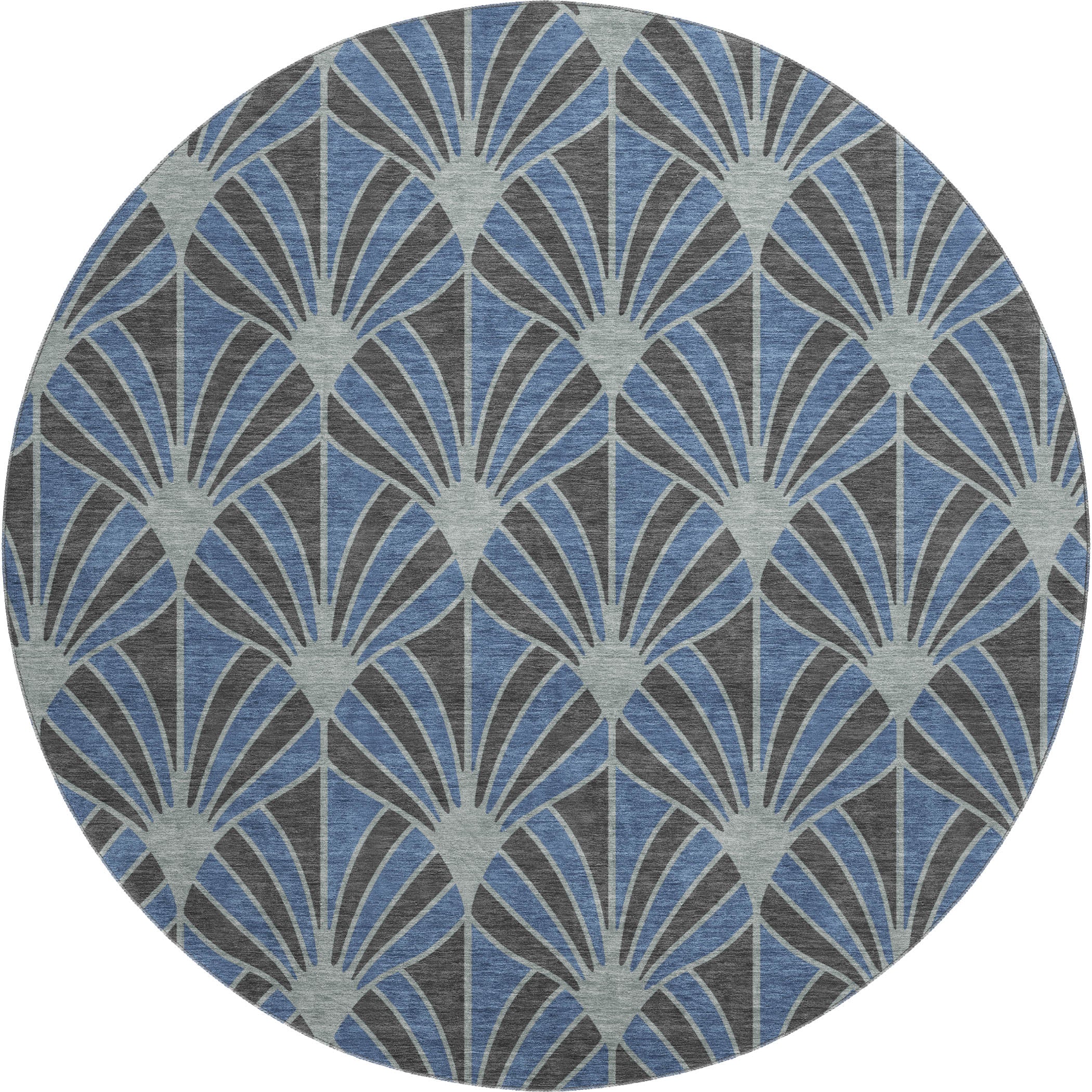Zanzibar Machine Washable Transitional Navy Blue Rug 8' x 8' #shape_Round