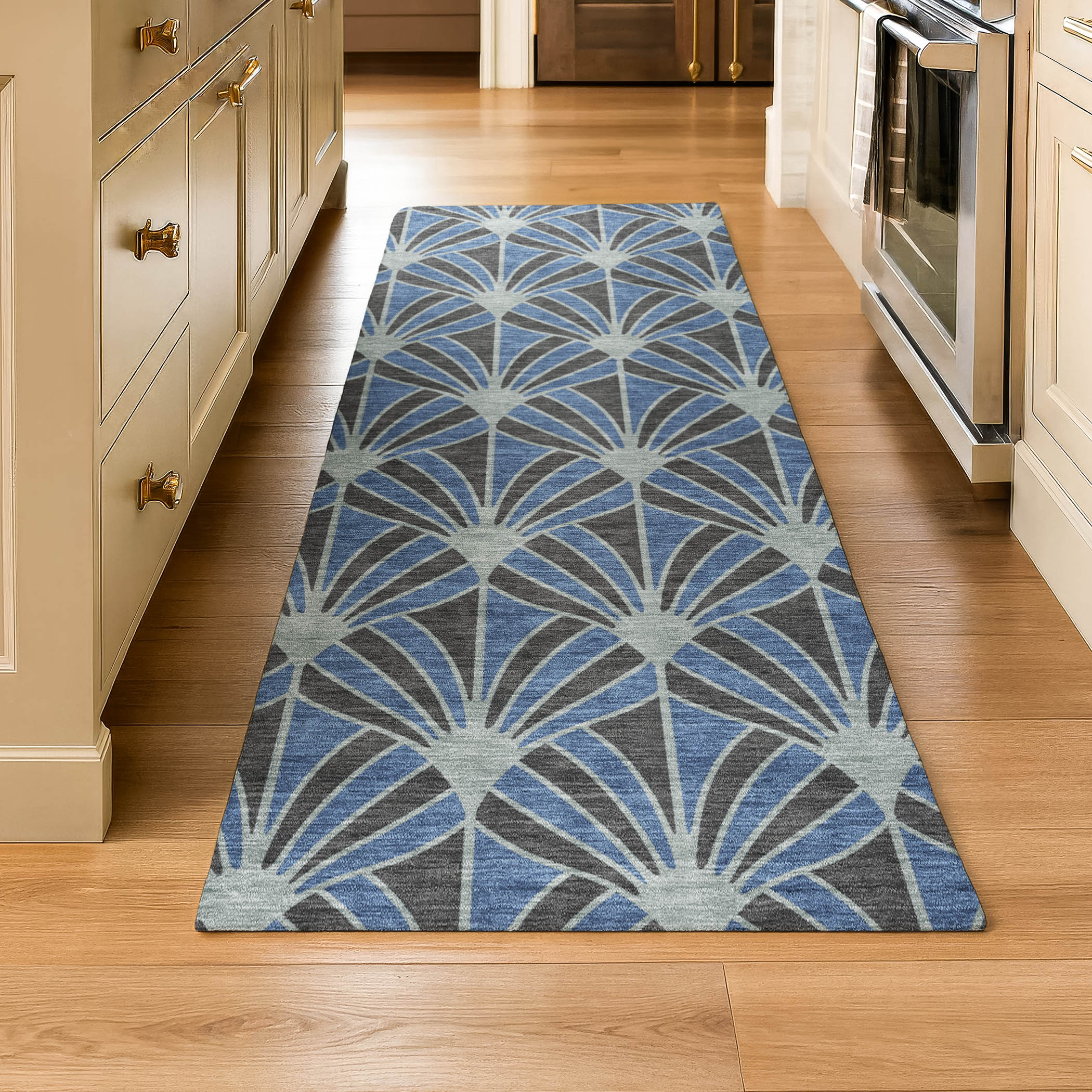 Zanzibar Machine Washable Transitional Navy Blue Rug 2'3" x 7'6" #shape_Runner