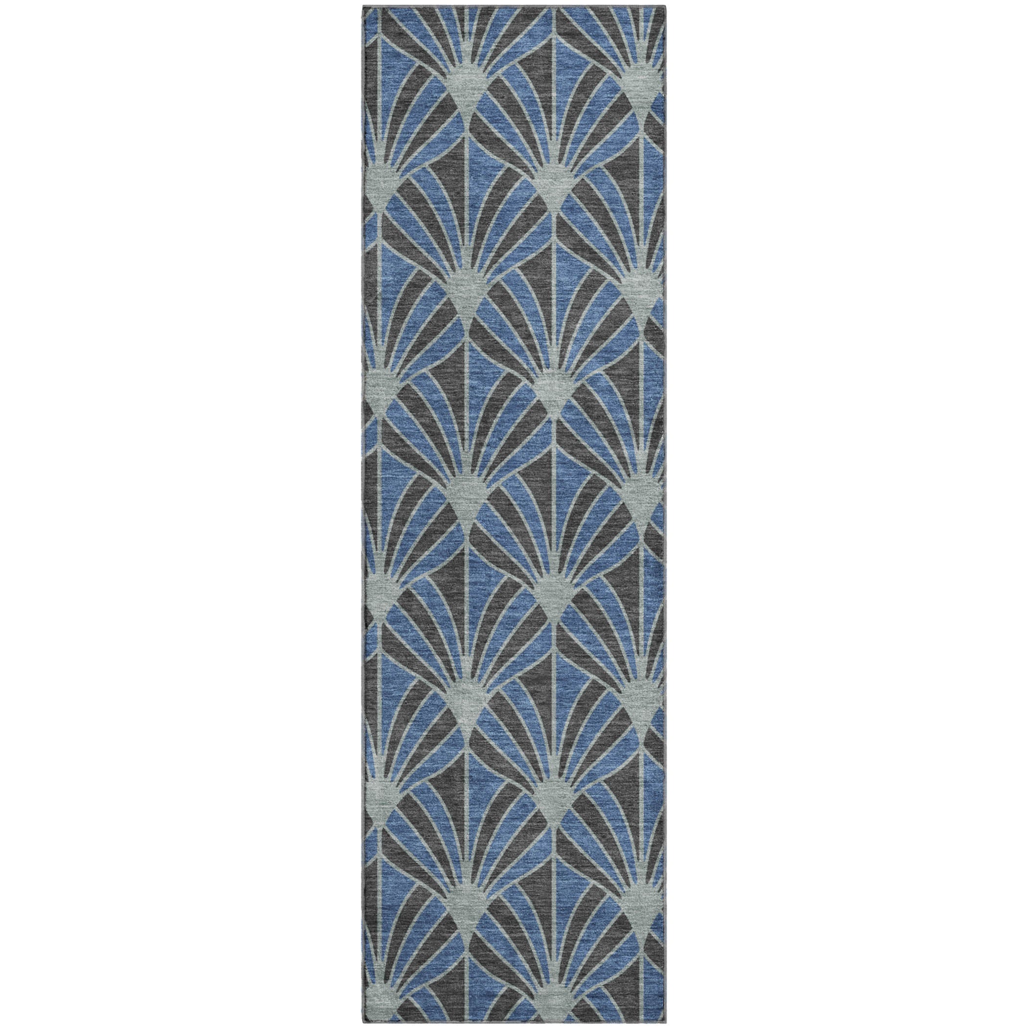 Zanzibar Machine Washable Transitional Navy Blue Rug 2'3" x 7'6" #shape_Runner