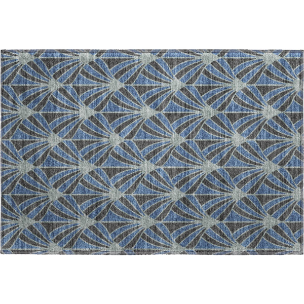 Zanzibar Machine Washable Transitional Navy Blue Rug 1'8" x 2'6"