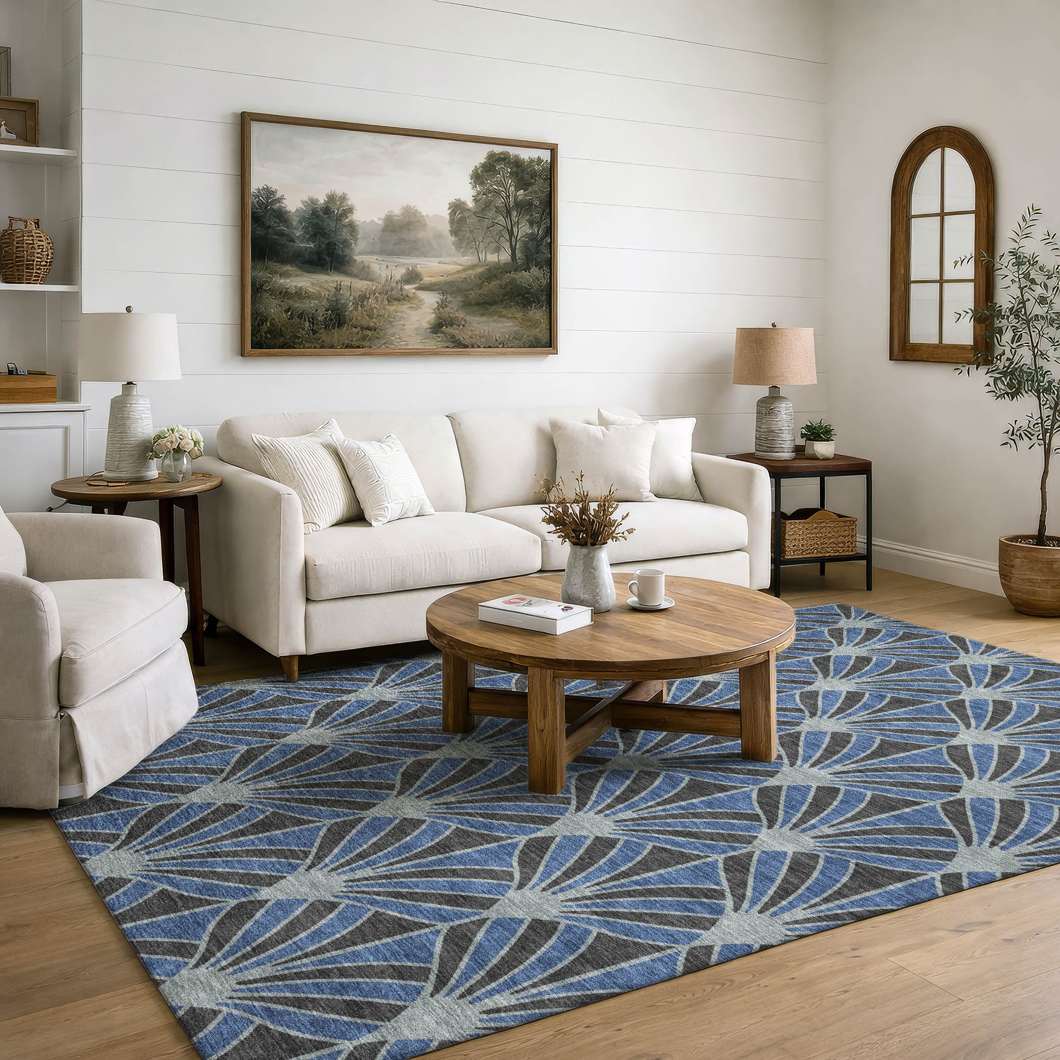 Zanzibar Machine Washable Transitional Navy Blue Rug 3' x 5' #shape_Rectangle